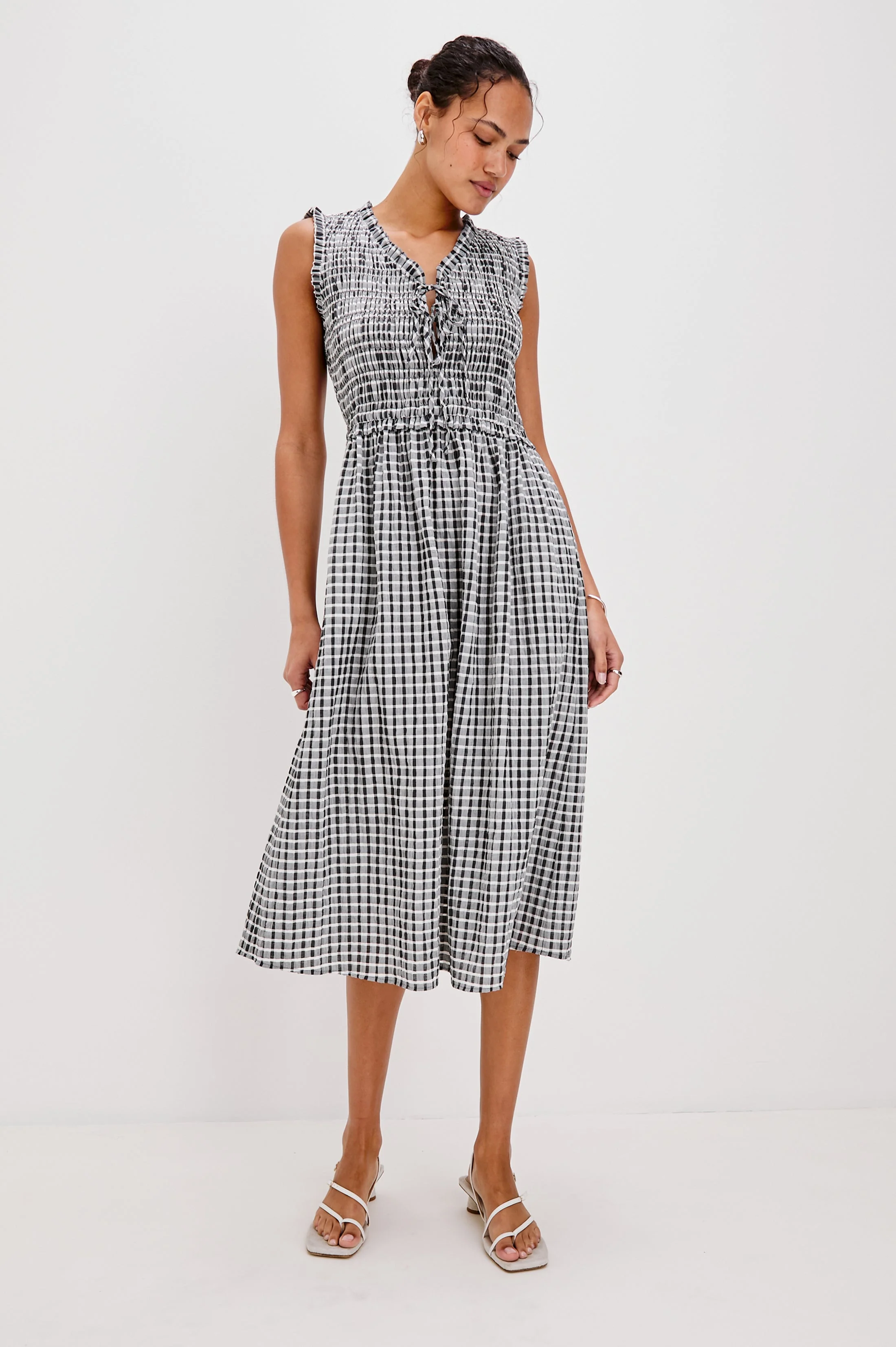 ADINE DRESS - ASH SEERSUCKER