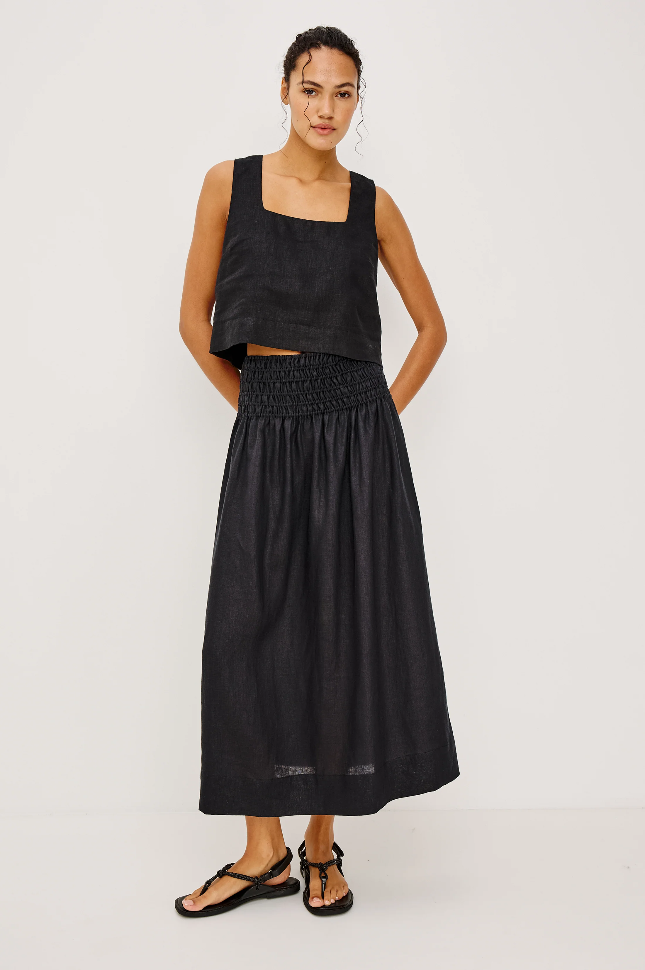 ALESSA SKIRT - BLACK LINEN - Image 3