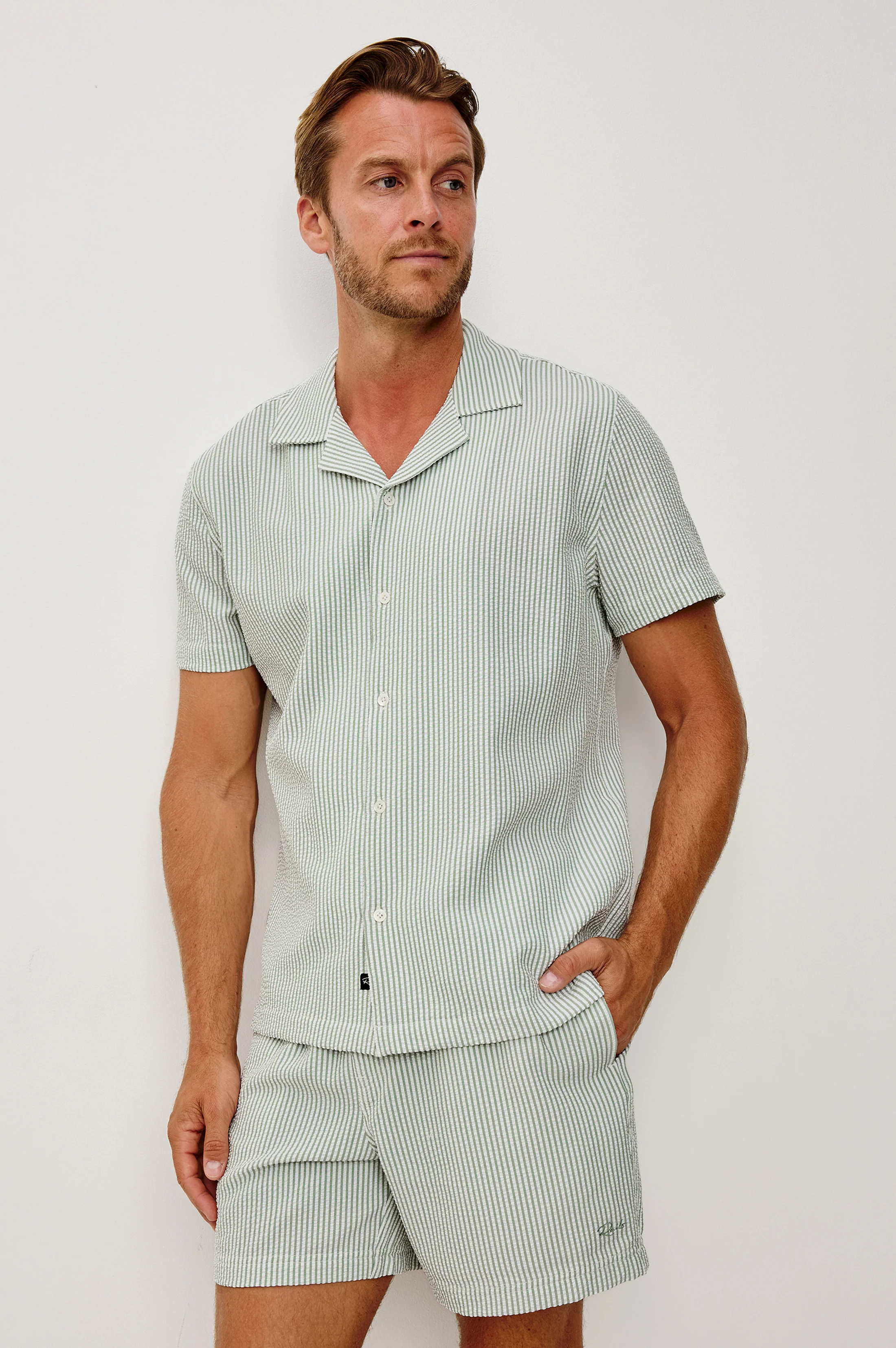 AMALFI SHIRT - SAGE WHITE SEERSUCKER - Image 5