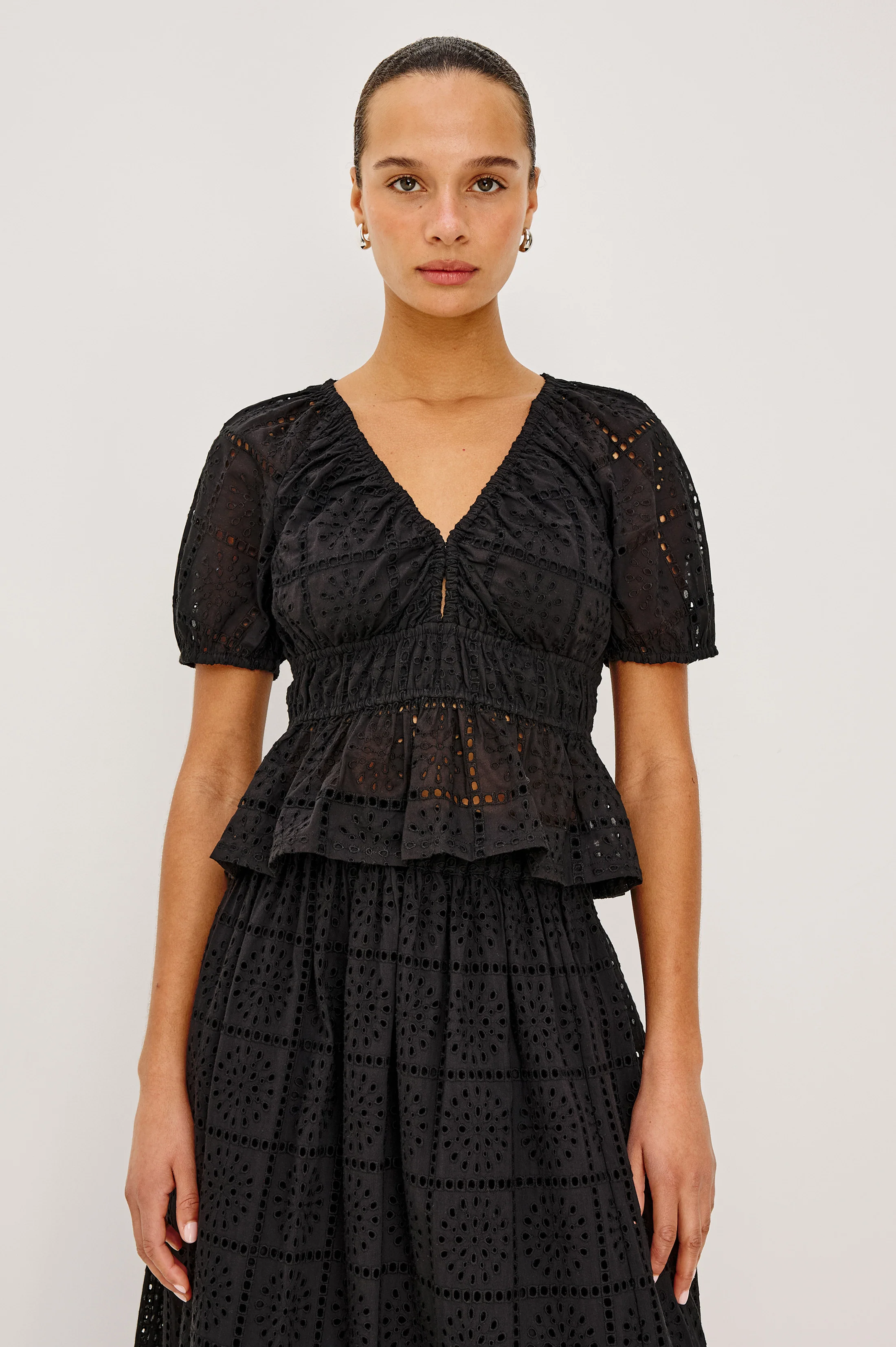 ARGENTA TOP - BLACK GRID EMBROIDERY - Image 4