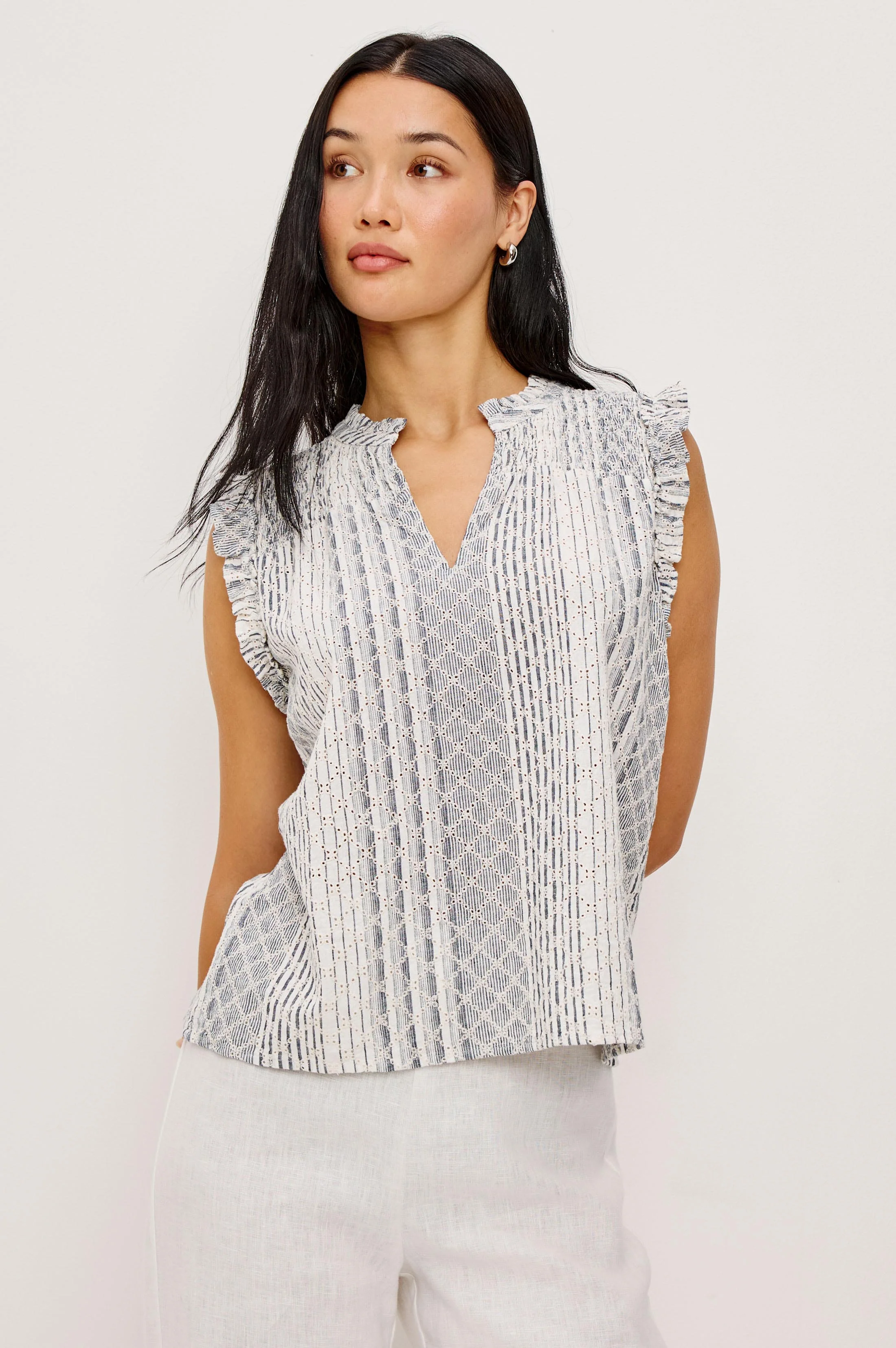 ARLENE TOP - STRIPED EYELET