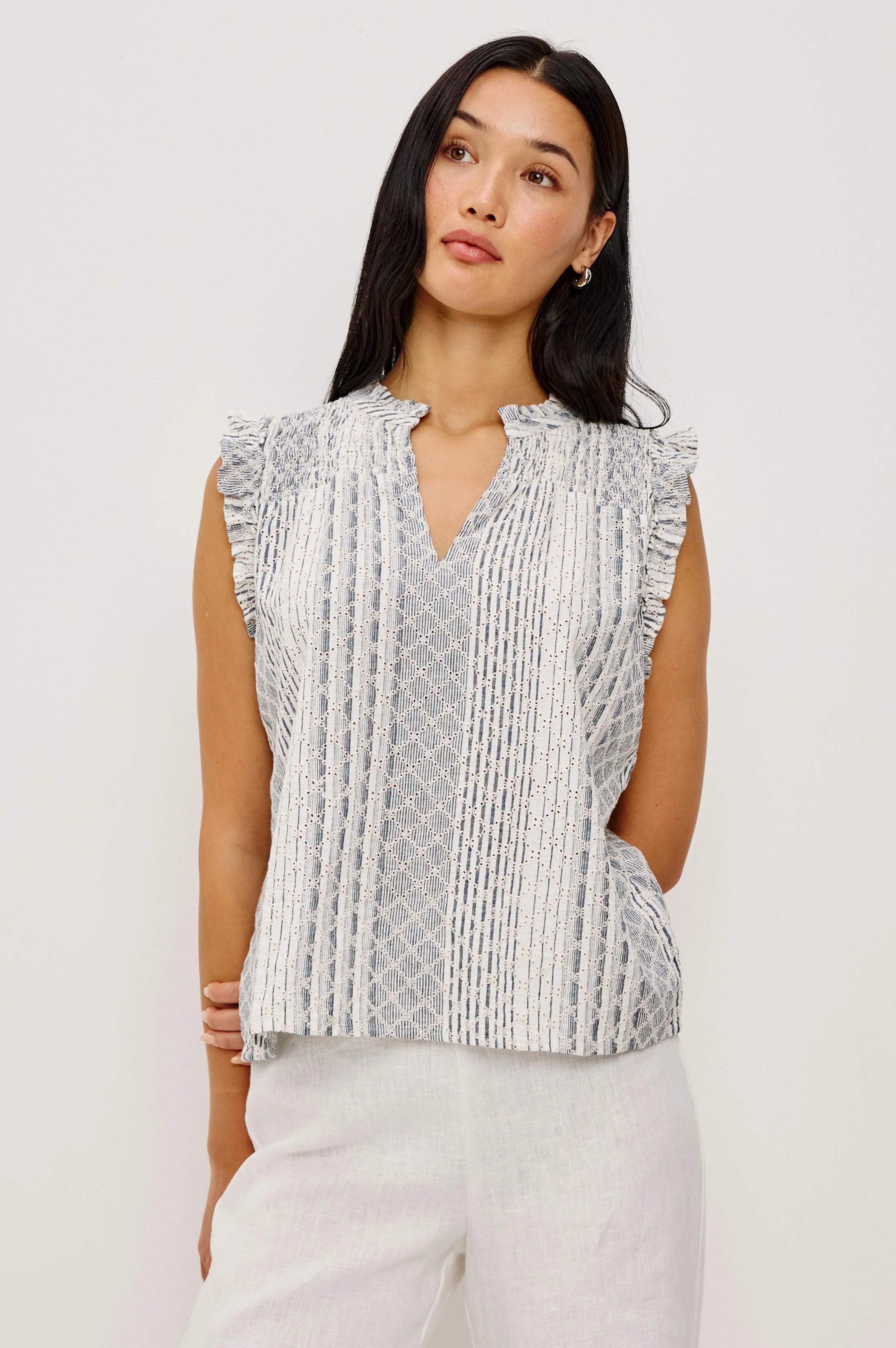 ARLENE TOP - STRIPED EYELET - Image 4
