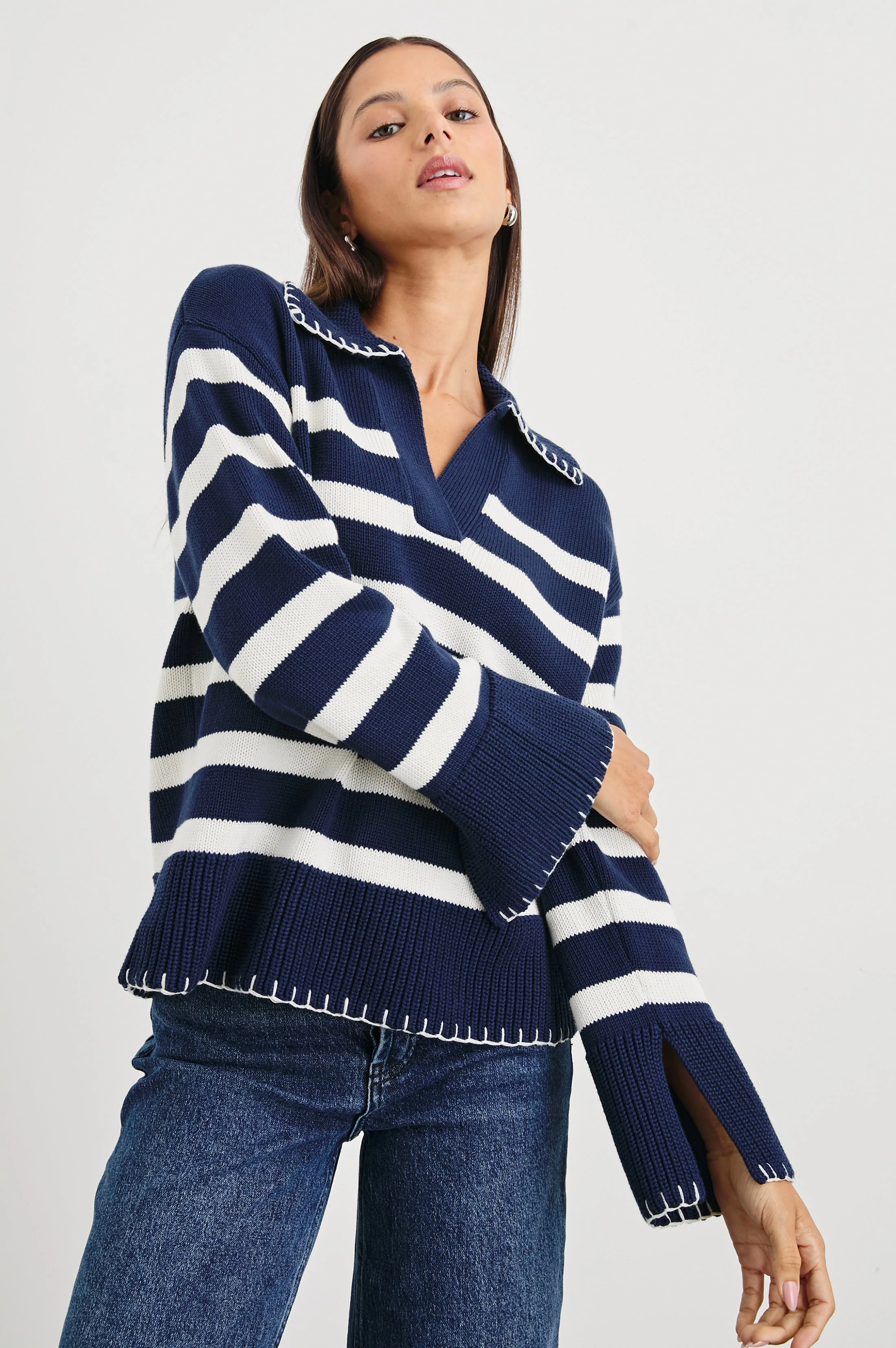 ATHENA SWEATER - NAVY IVORY STRIPE - Image 4