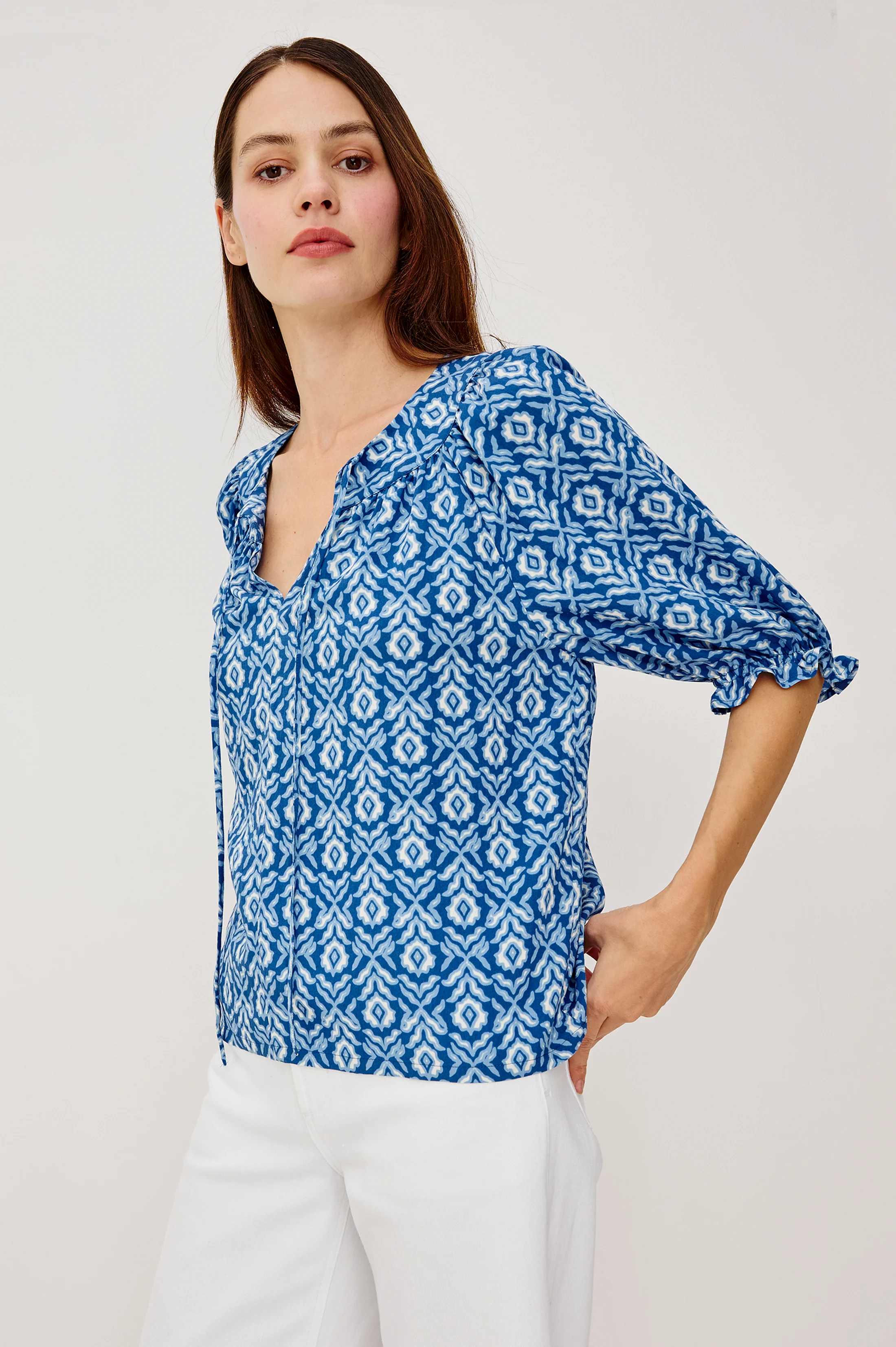 BELINA TOP - BLUE IKAT