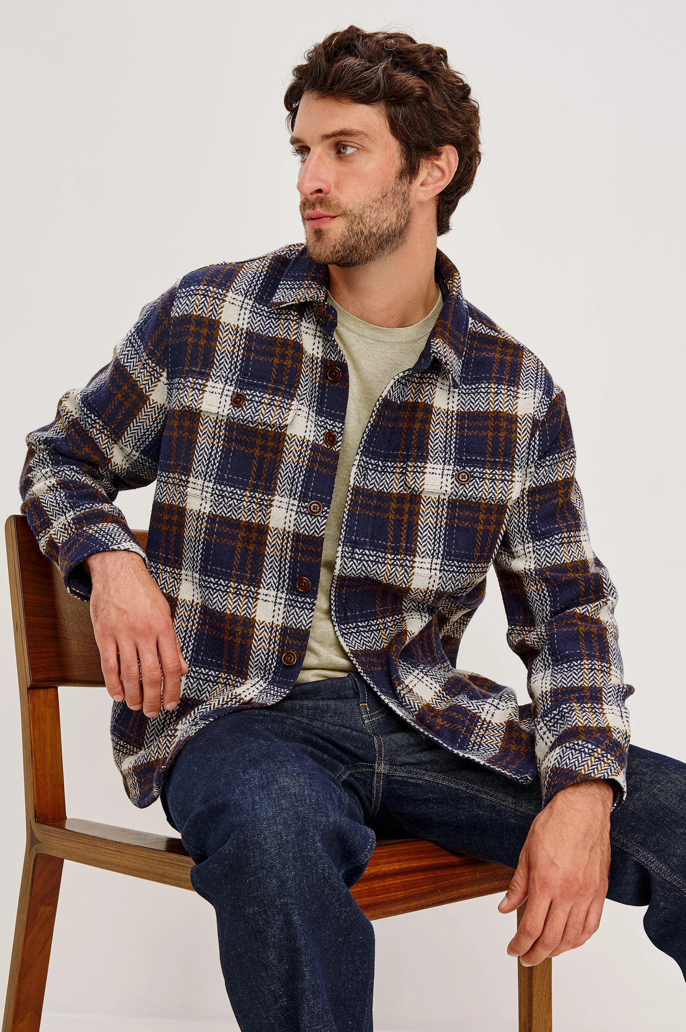 BERKSHIRE SHIRT JACKET - NAVY UMBER CREAM