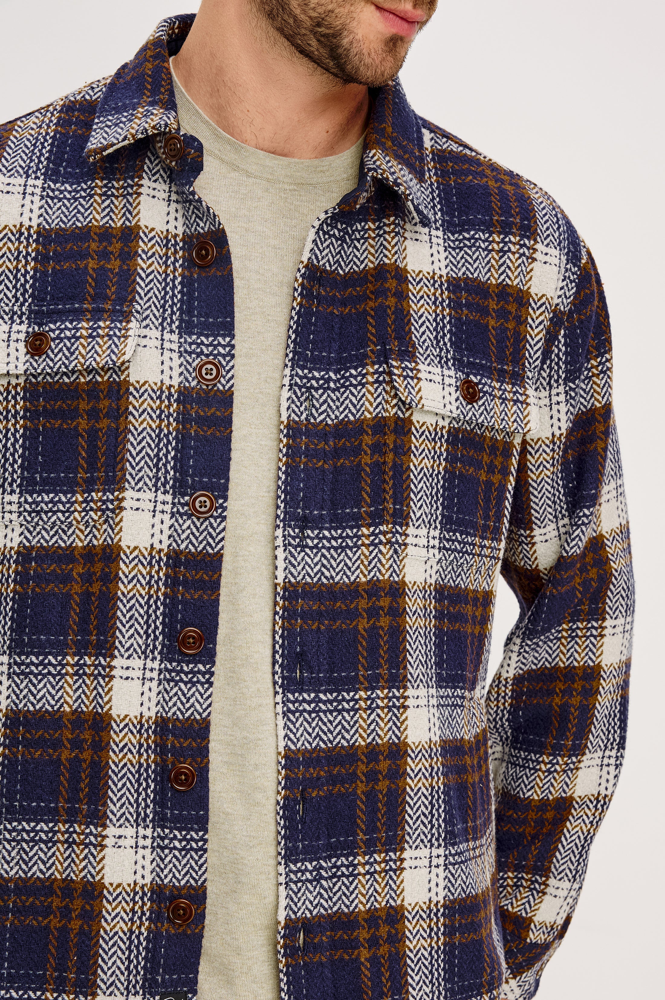 BERKSHIRE SHIRT JACKET - NAVY UMBER CREAM - Image 2