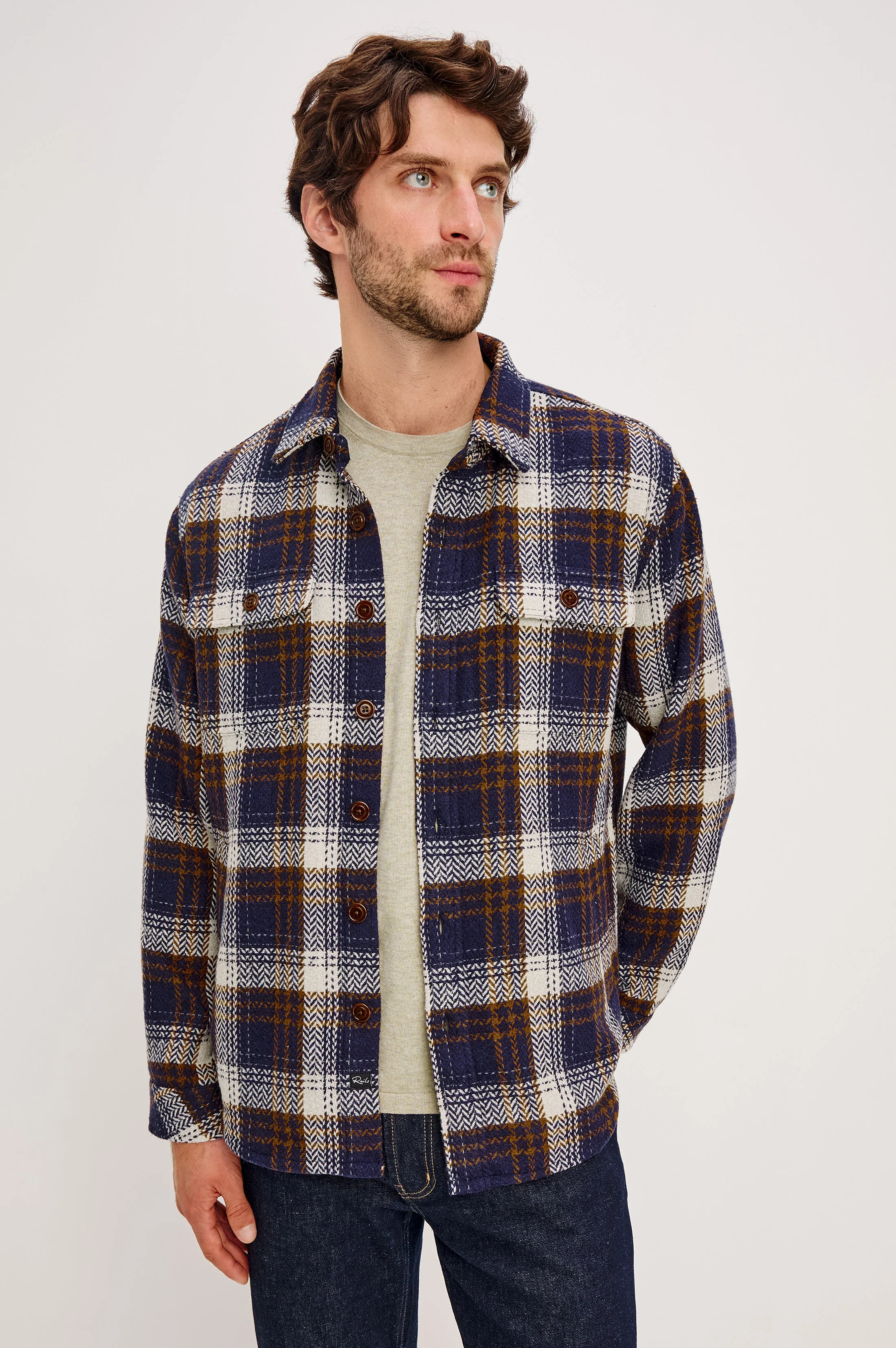 BERKSHIRE SHIRT JACKET - NAVY UMBER CREAM - Image 3