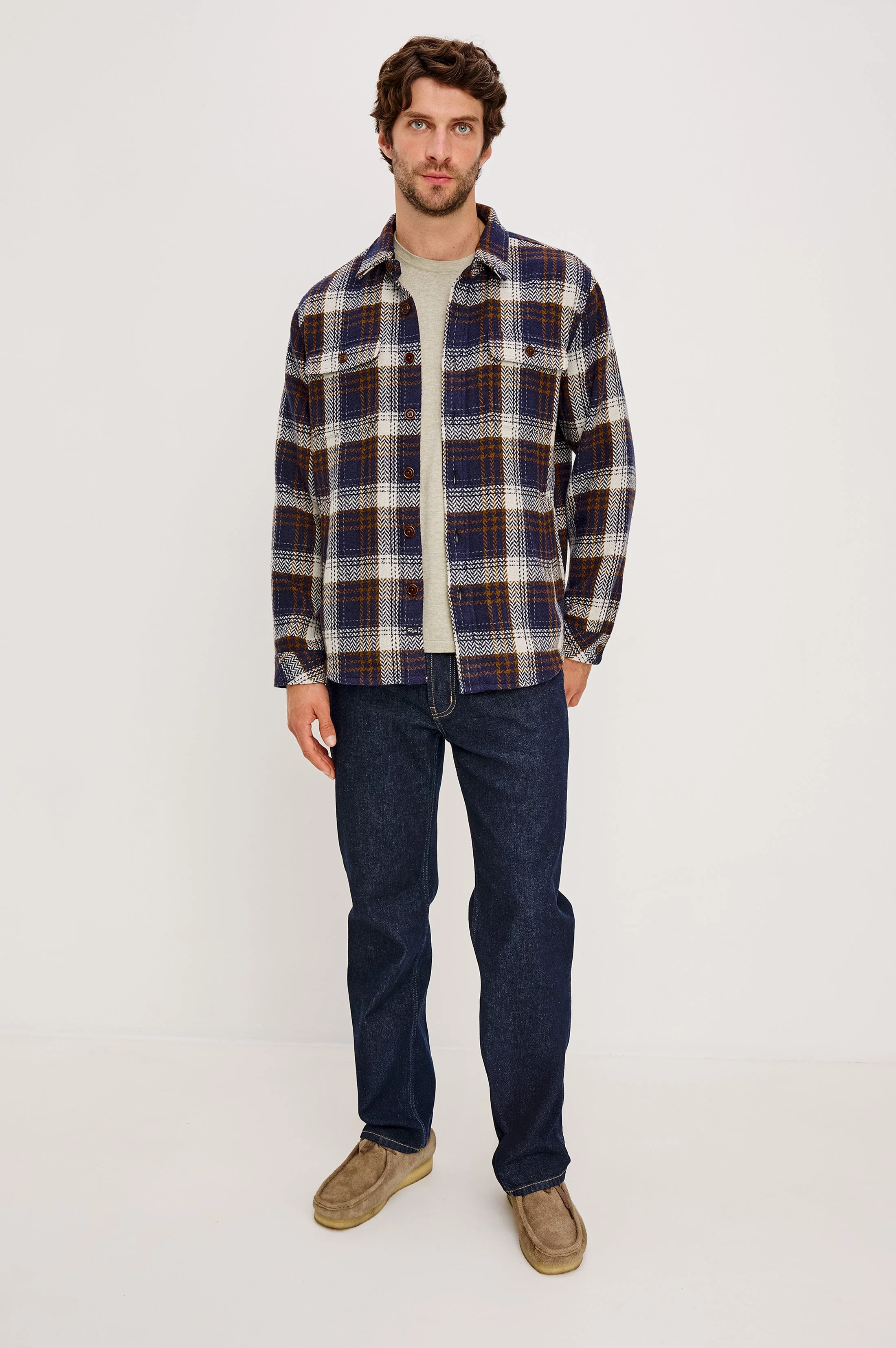 BERKSHIRE SHIRT JACKET - NAVY UMBER CREAM - Image 4