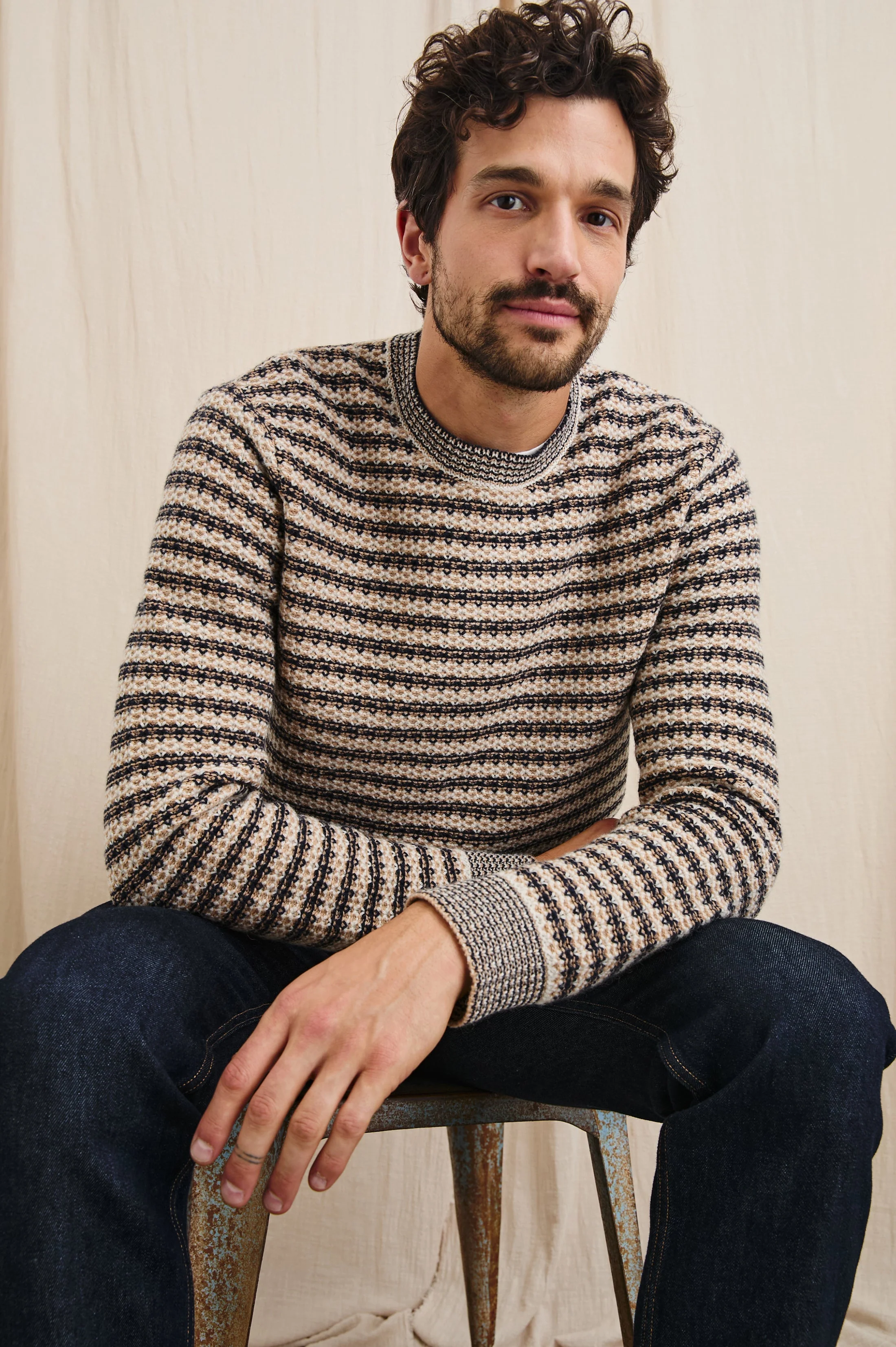 CARRICK SWEATER - NAVY OAT STRIPE - Image 3