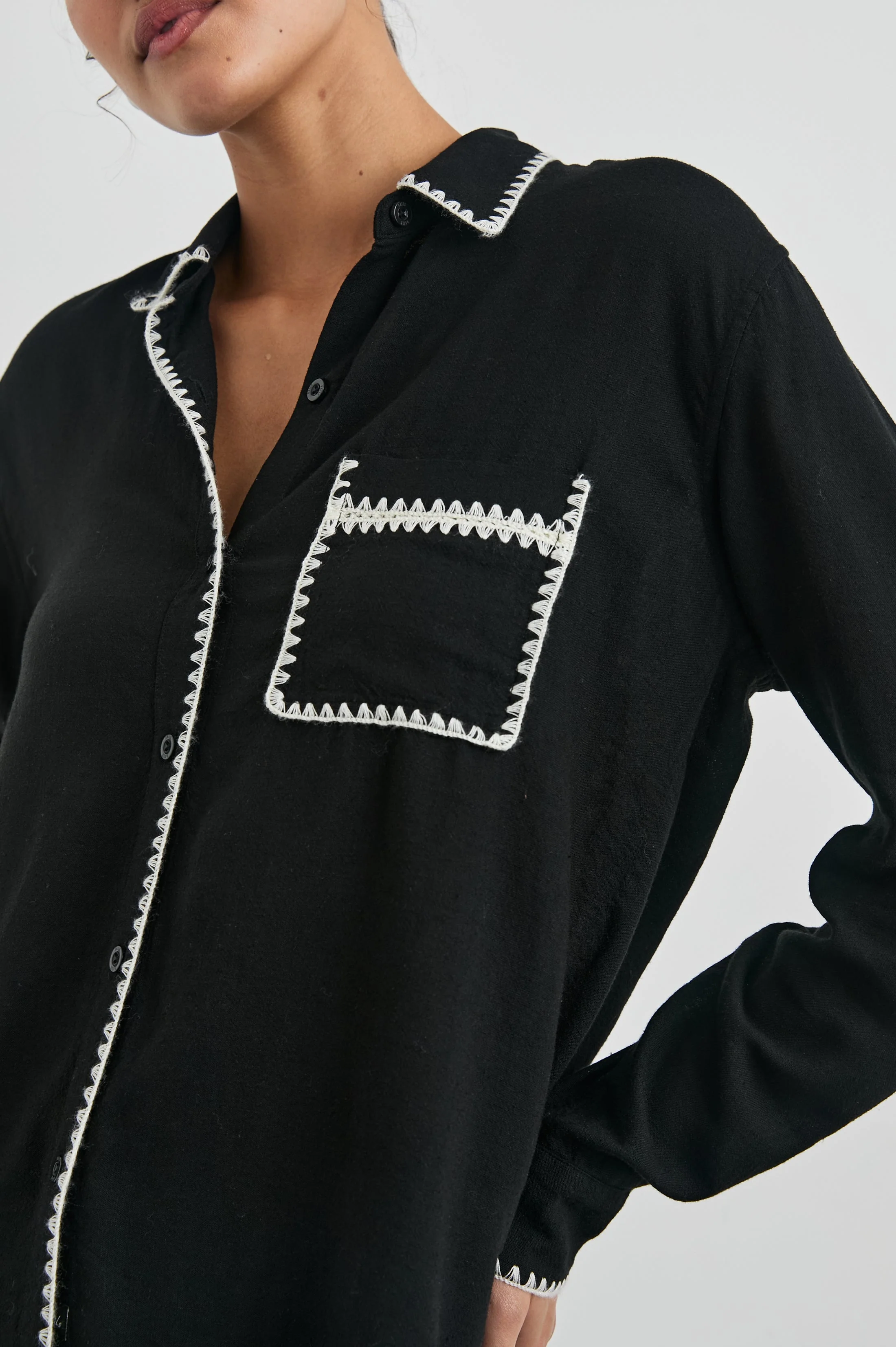 CHARLI SHIRT - BLACK BLANKET STITCH - Image 2