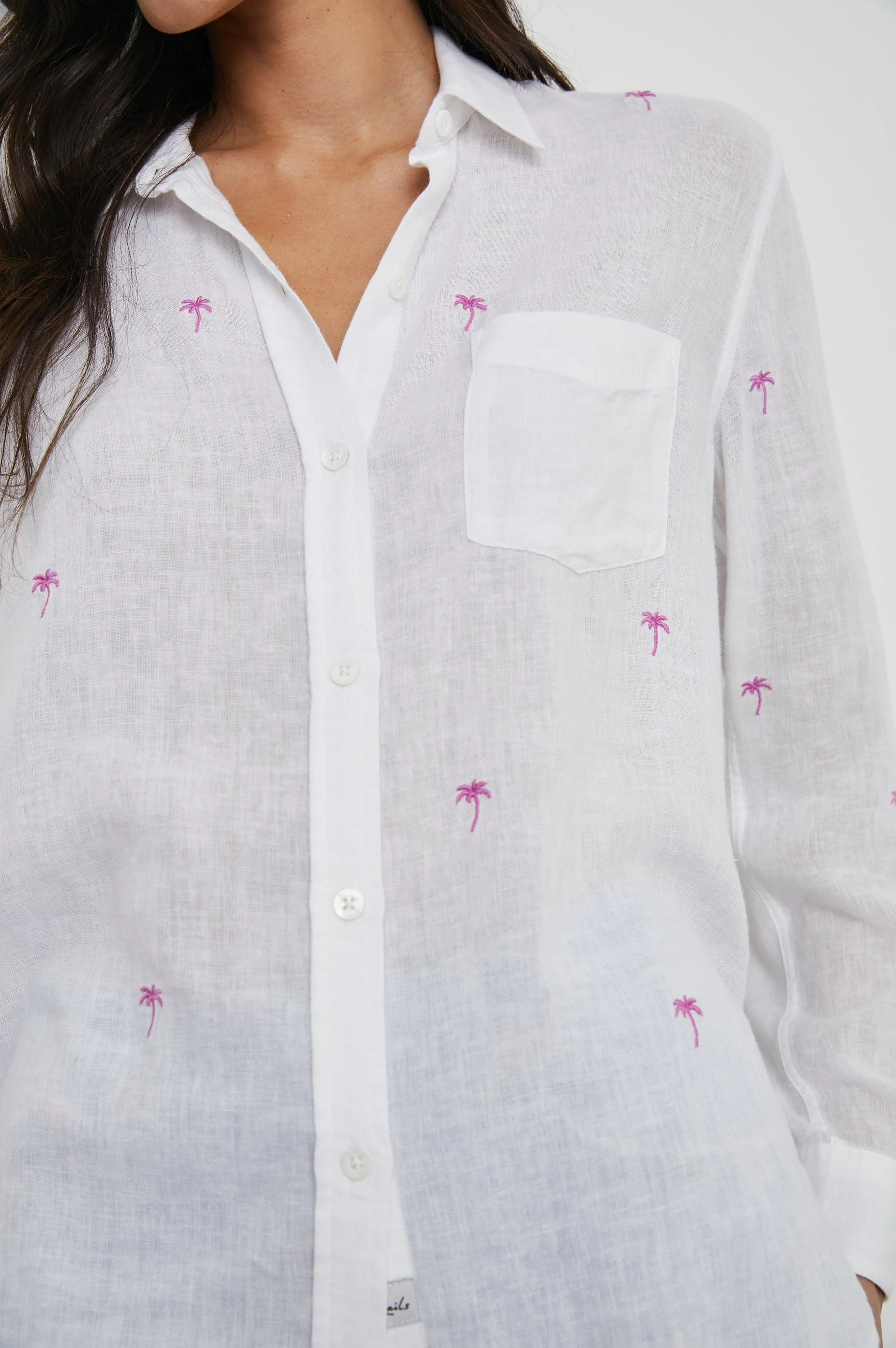 CHARLI SHIRT - FUCHSIA EMBROIDERED PALMS - Image 2