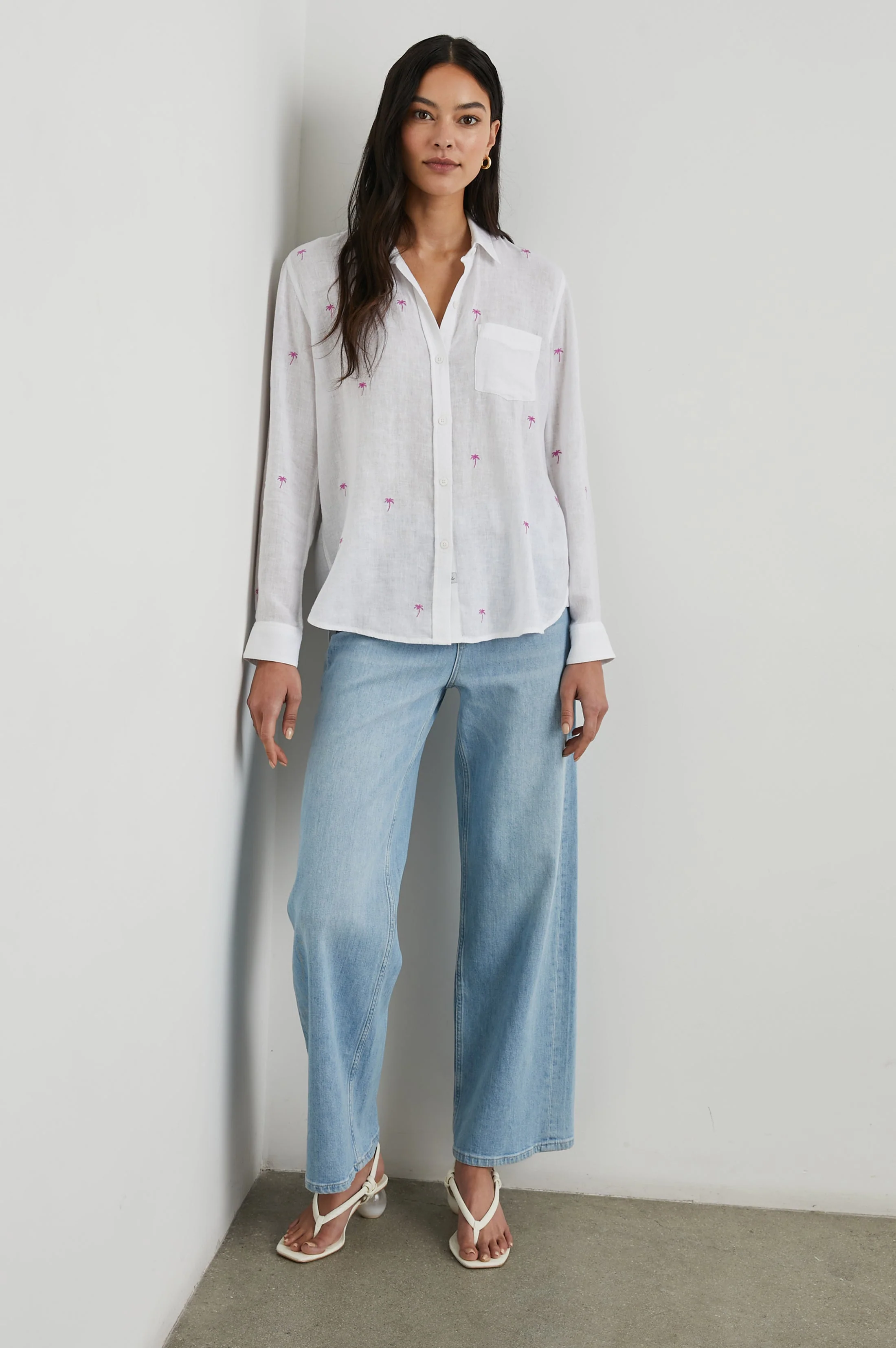 CHARLI SHIRT - FUCHSIA EMBROIDERED PALMS - Image 3