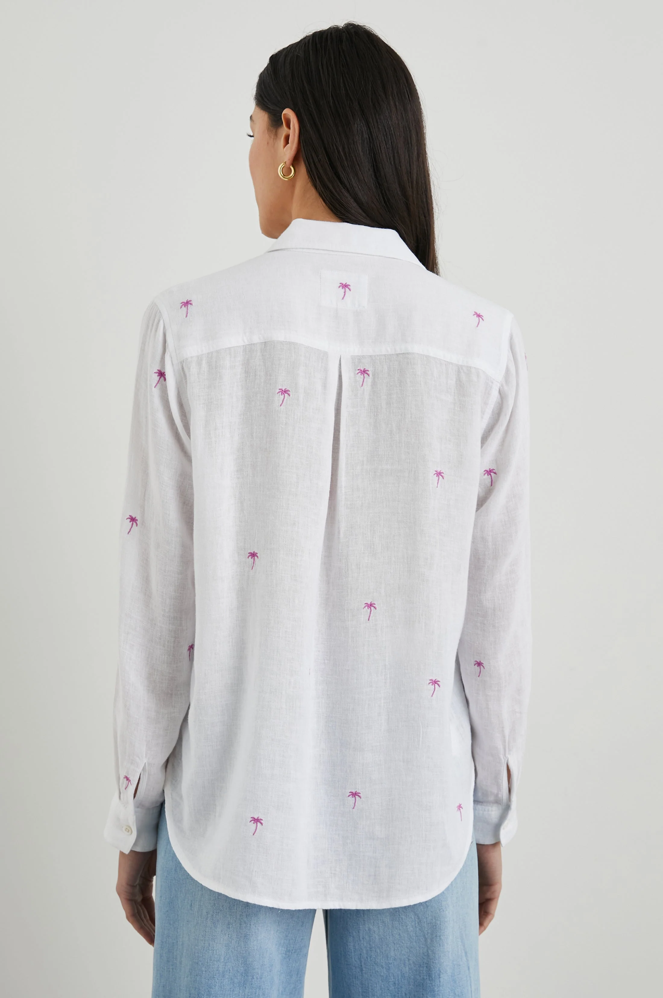 CHARLI SHIRT - FUCHSIA EMBROIDERED PALMS - Image 5