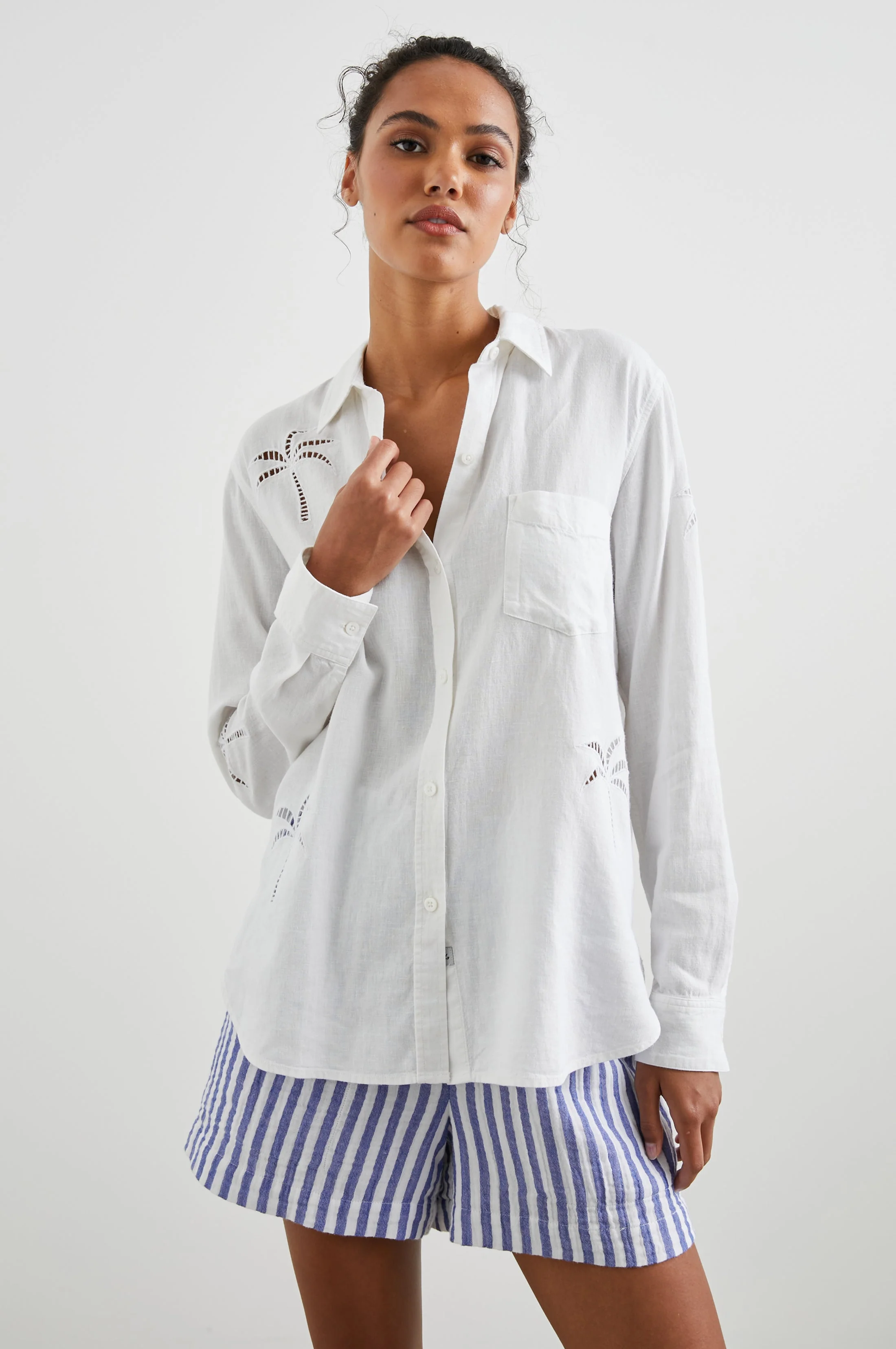 CHARLI SHIRT - WHITE PALM TREE EYELET - Image 4