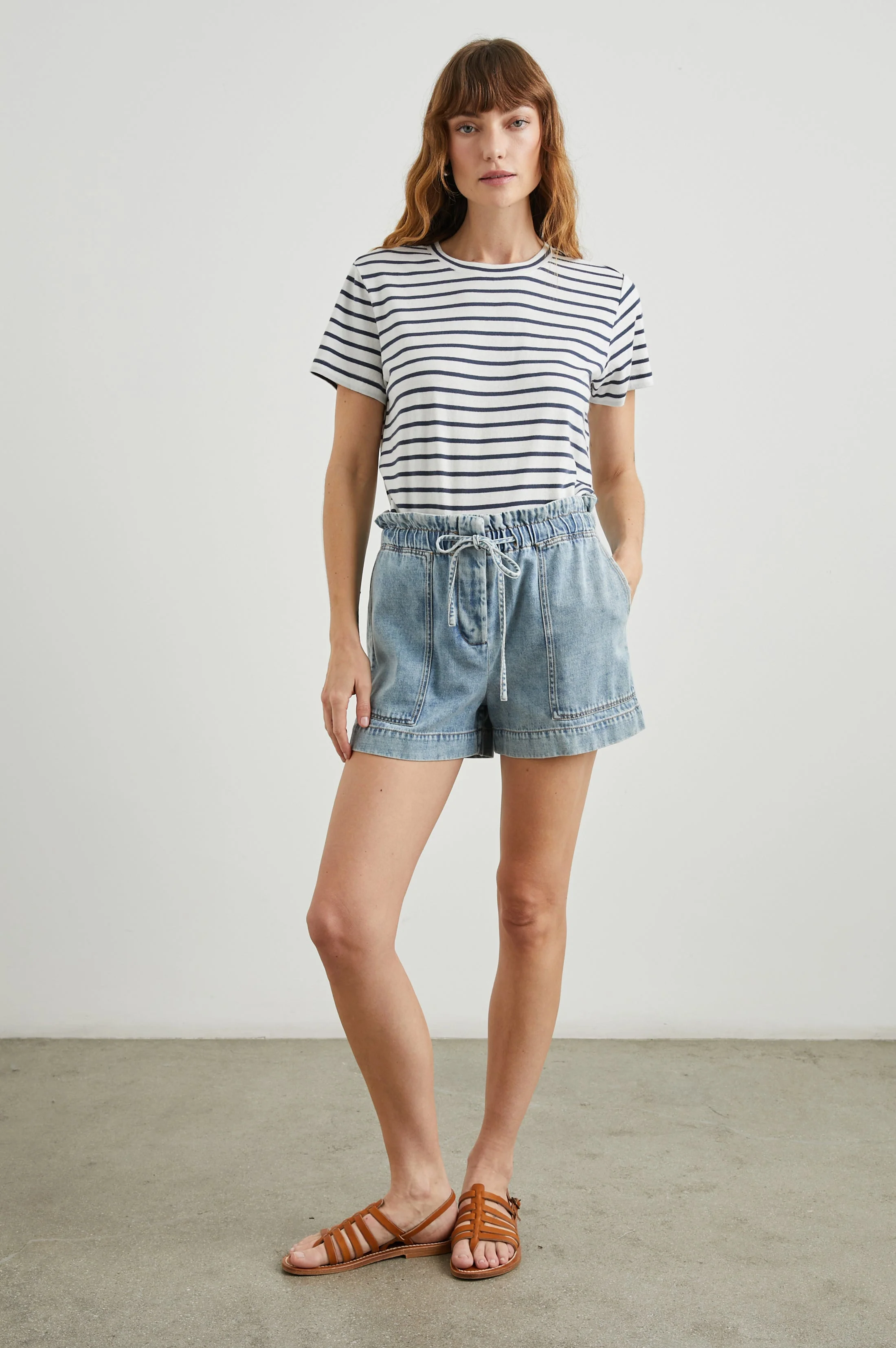 CLASSIC CREW NECK T-SHIRT - IVORY NAVY STRIPE - Image 3