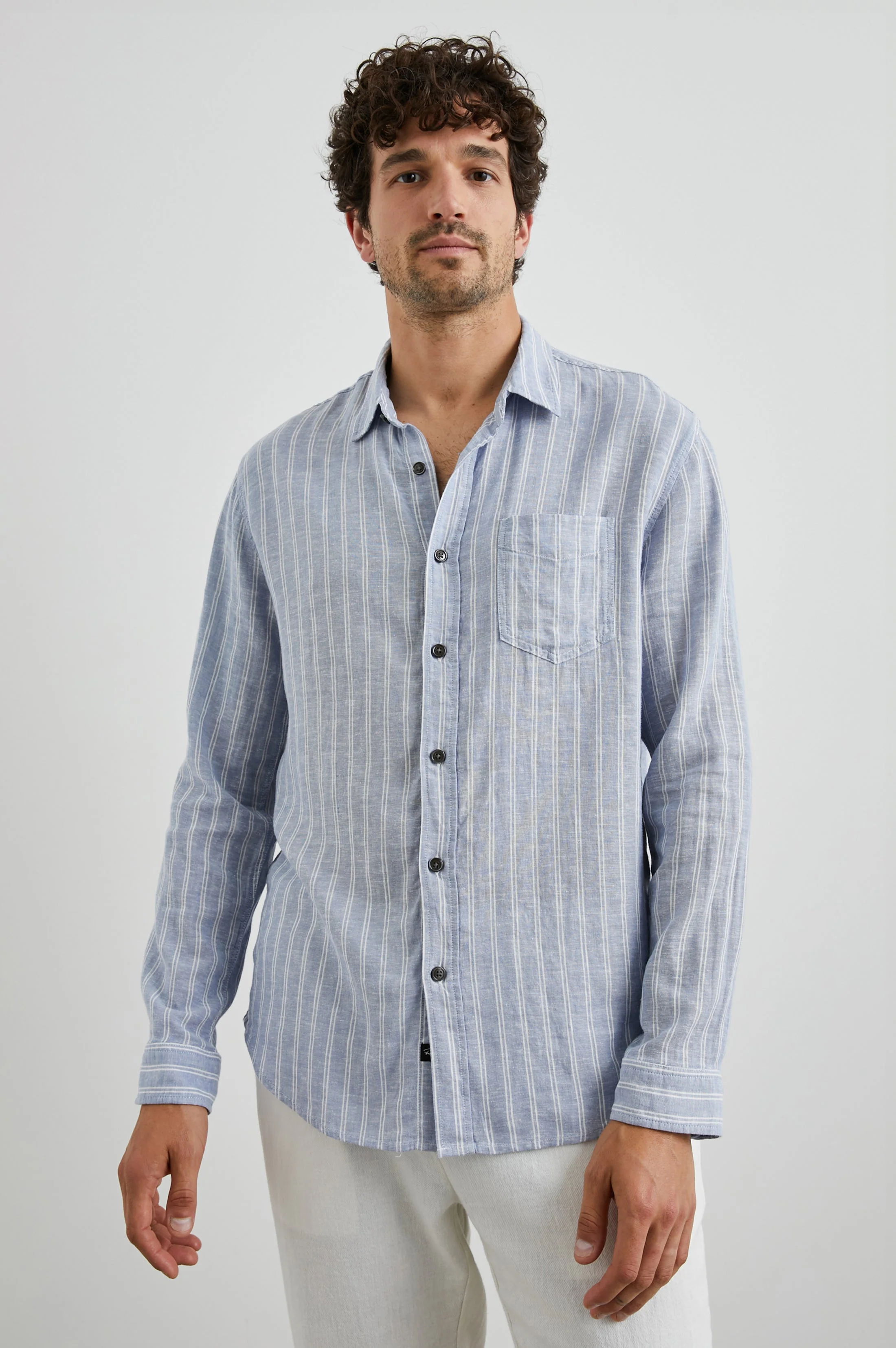 CONNOR SHIRT - DENIM WHITE PINSTRIPE - Image 3