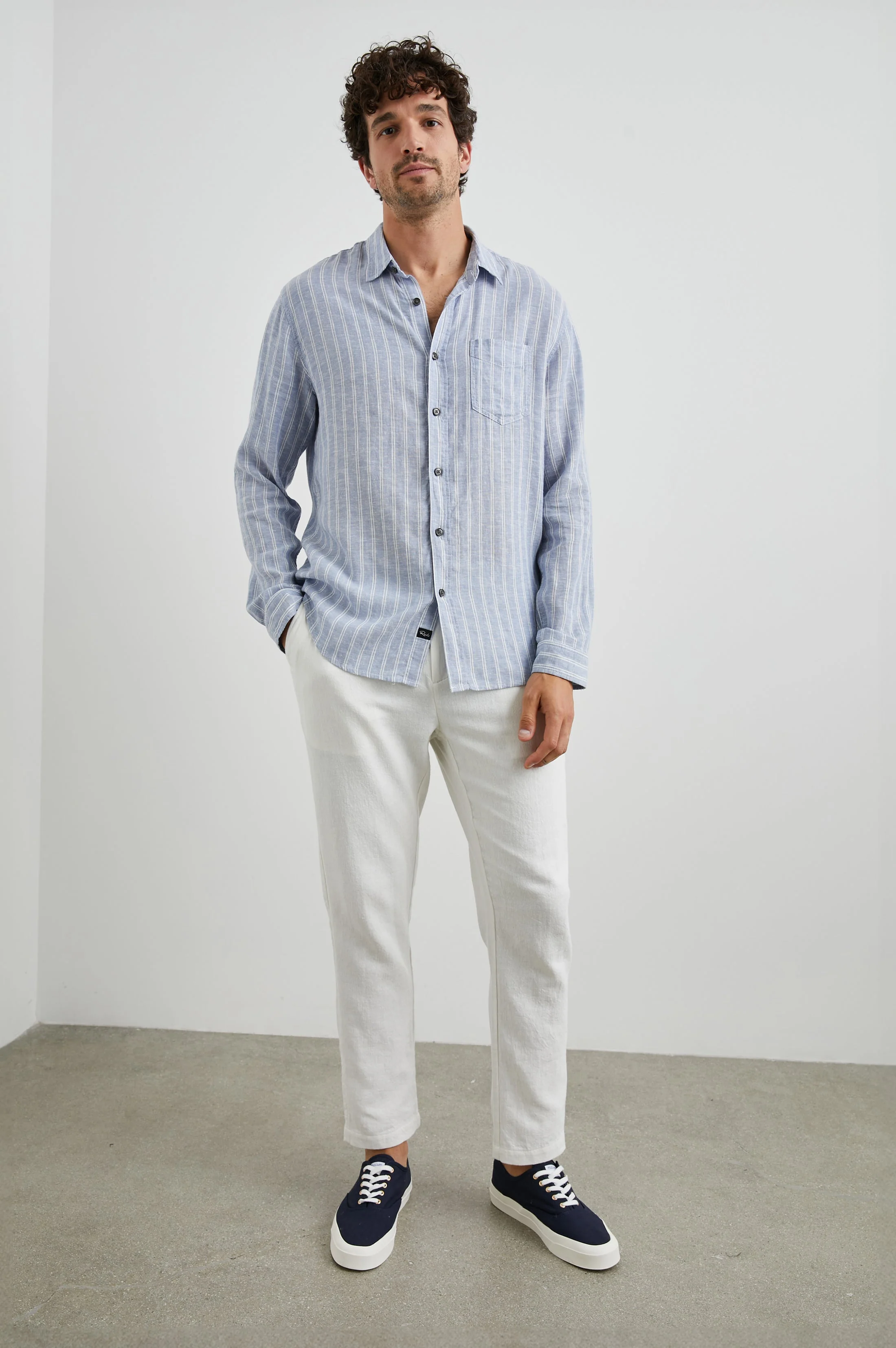 CONNOR SHIRT - DENIM WHITE PINSTRIPE - Image 4