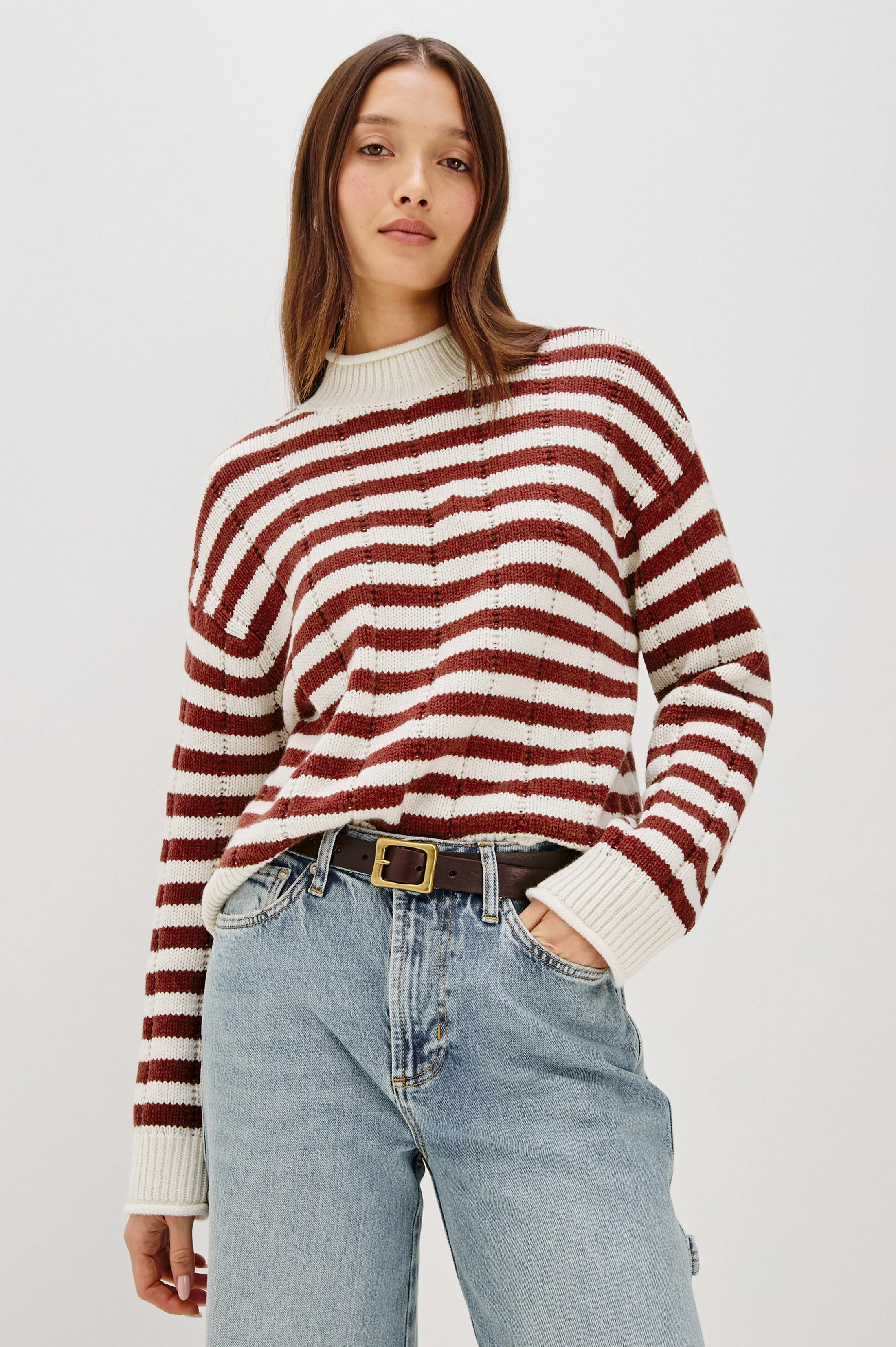 CORRINE SWEATER - IVORY RUSSET STRIPE - Image 3