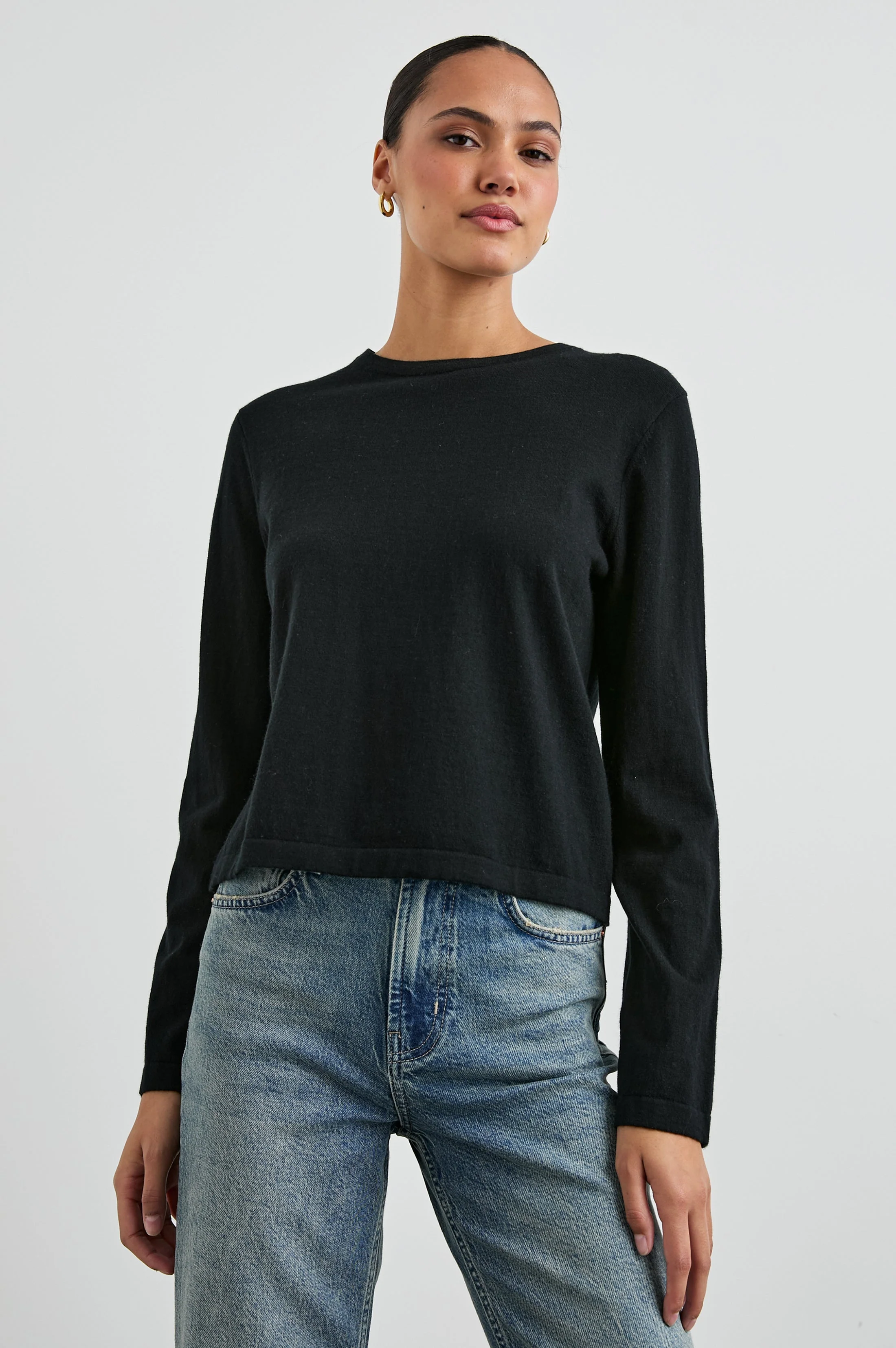 COTTON CASHMERE LONG SLEEVE T-SHIRT - BLACK