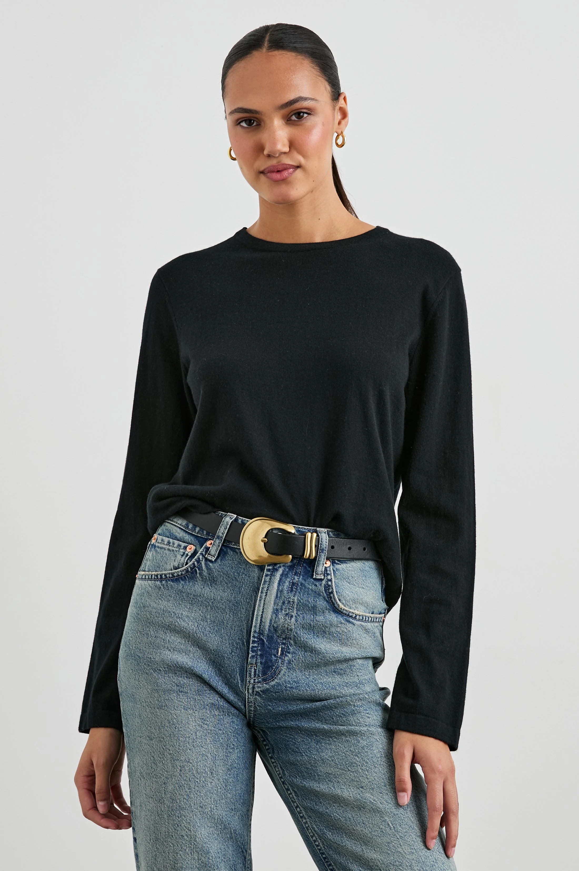 COTTON CASHMERE LONG SLEEVE T-SHIRT - BLACK - Image 2