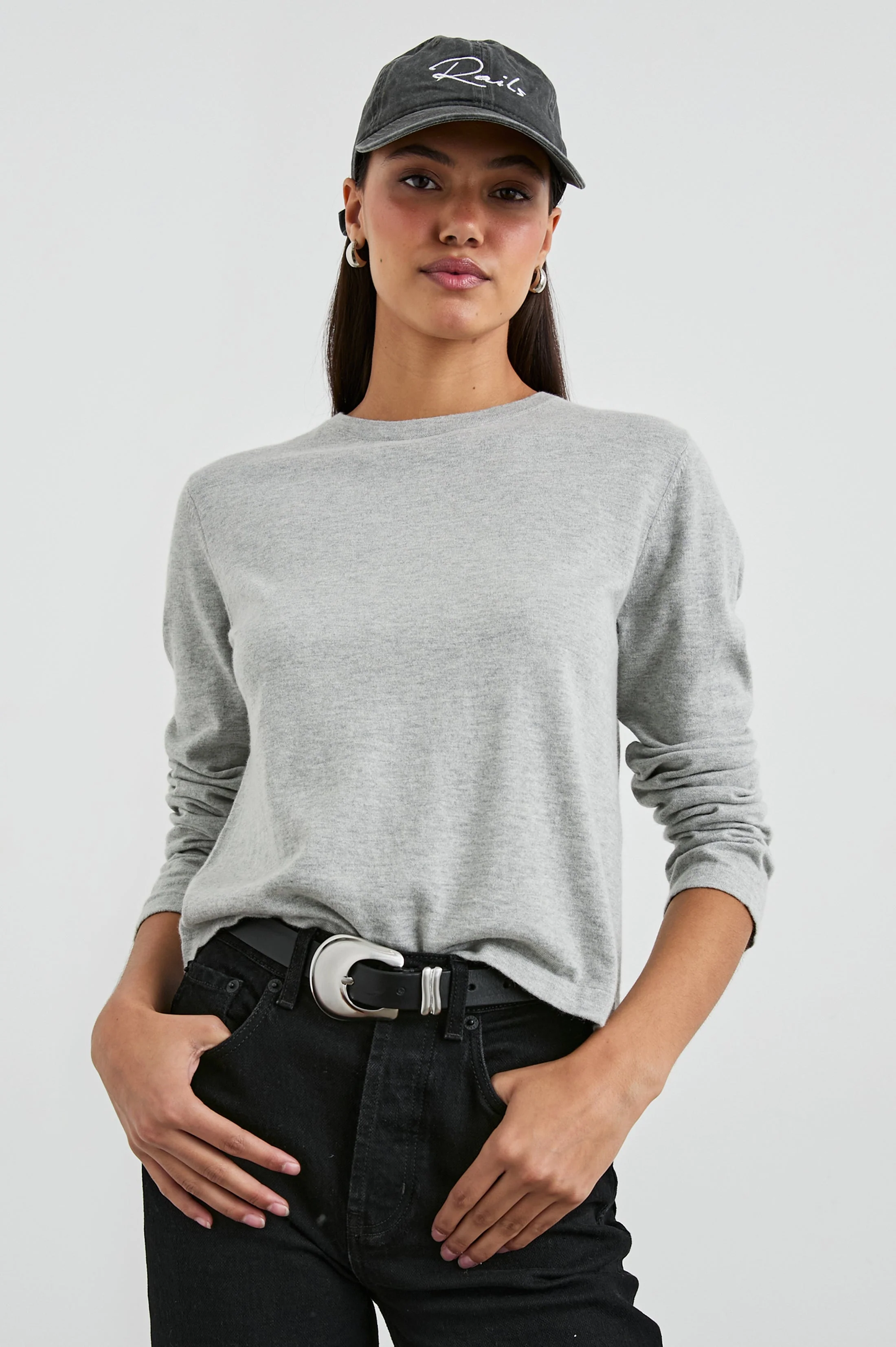 COTTON CASHMERE LONG SLEEVE T-SHIRT - HEATHER GREY