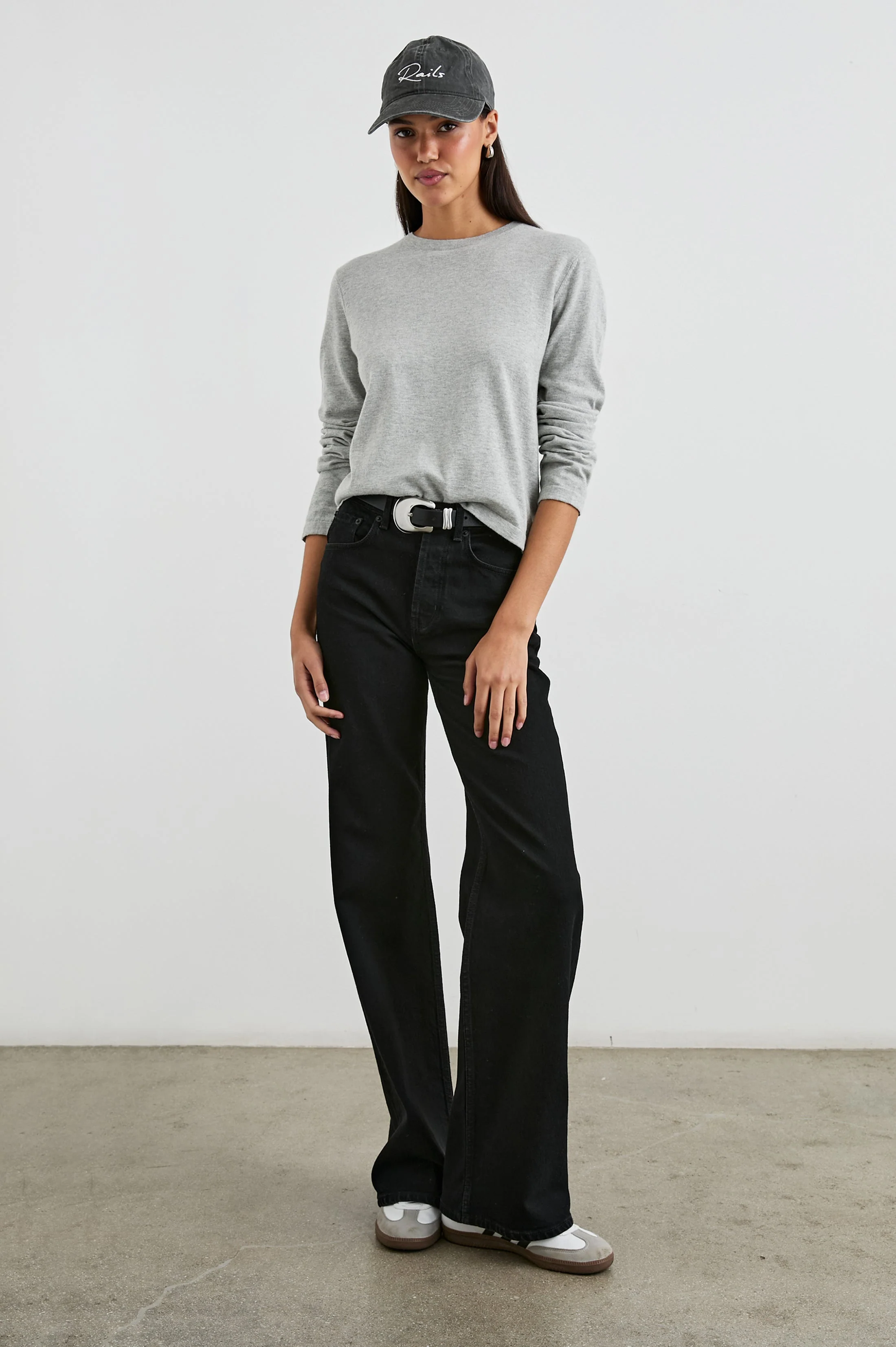 COTTON CASHMERE LONG SLEEVE T-SHIRT - HEATHER GREY - Image 3