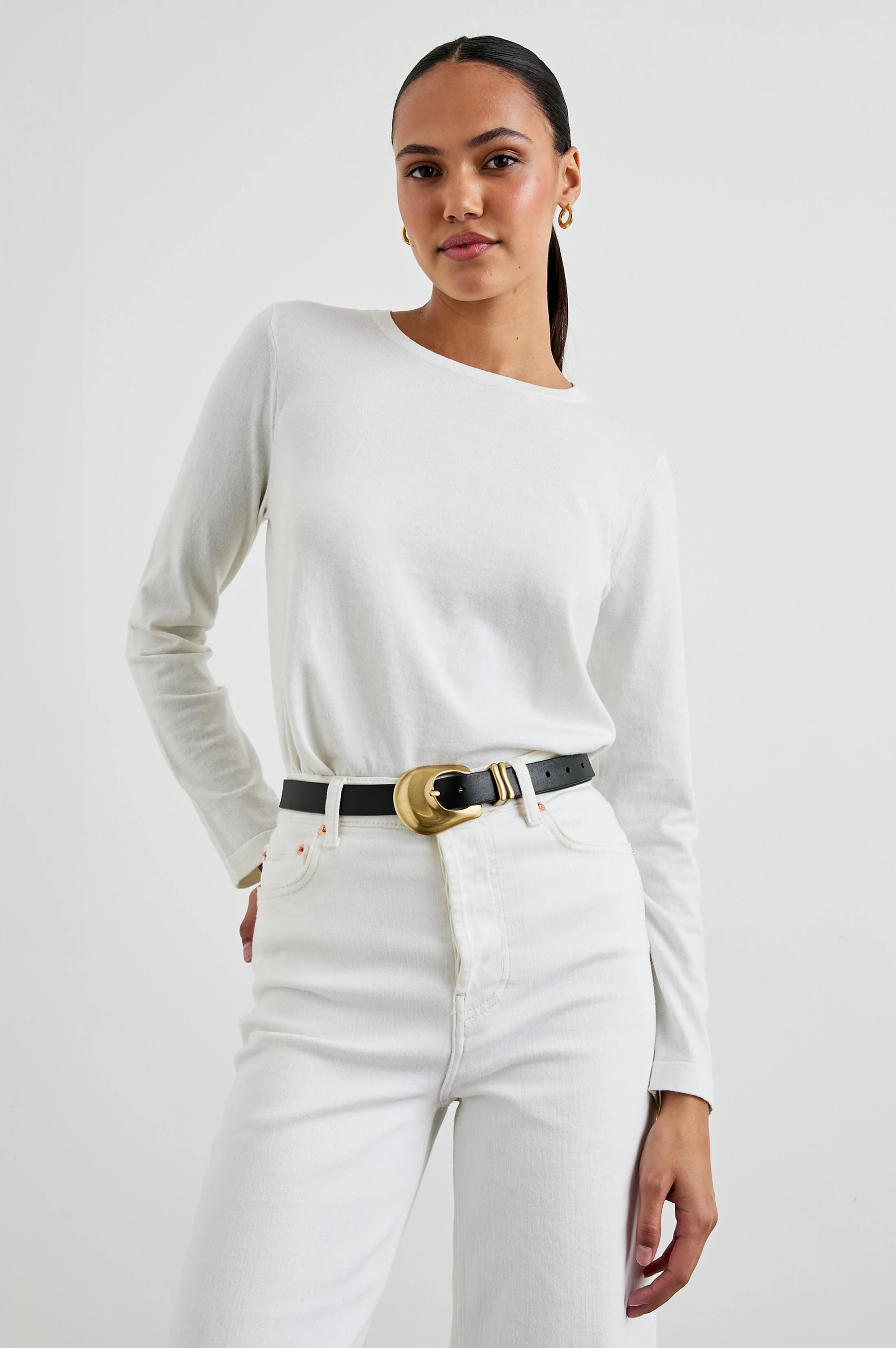 COTTON CASHMERE LONG SLEEVE T-SHIRT - WHITE