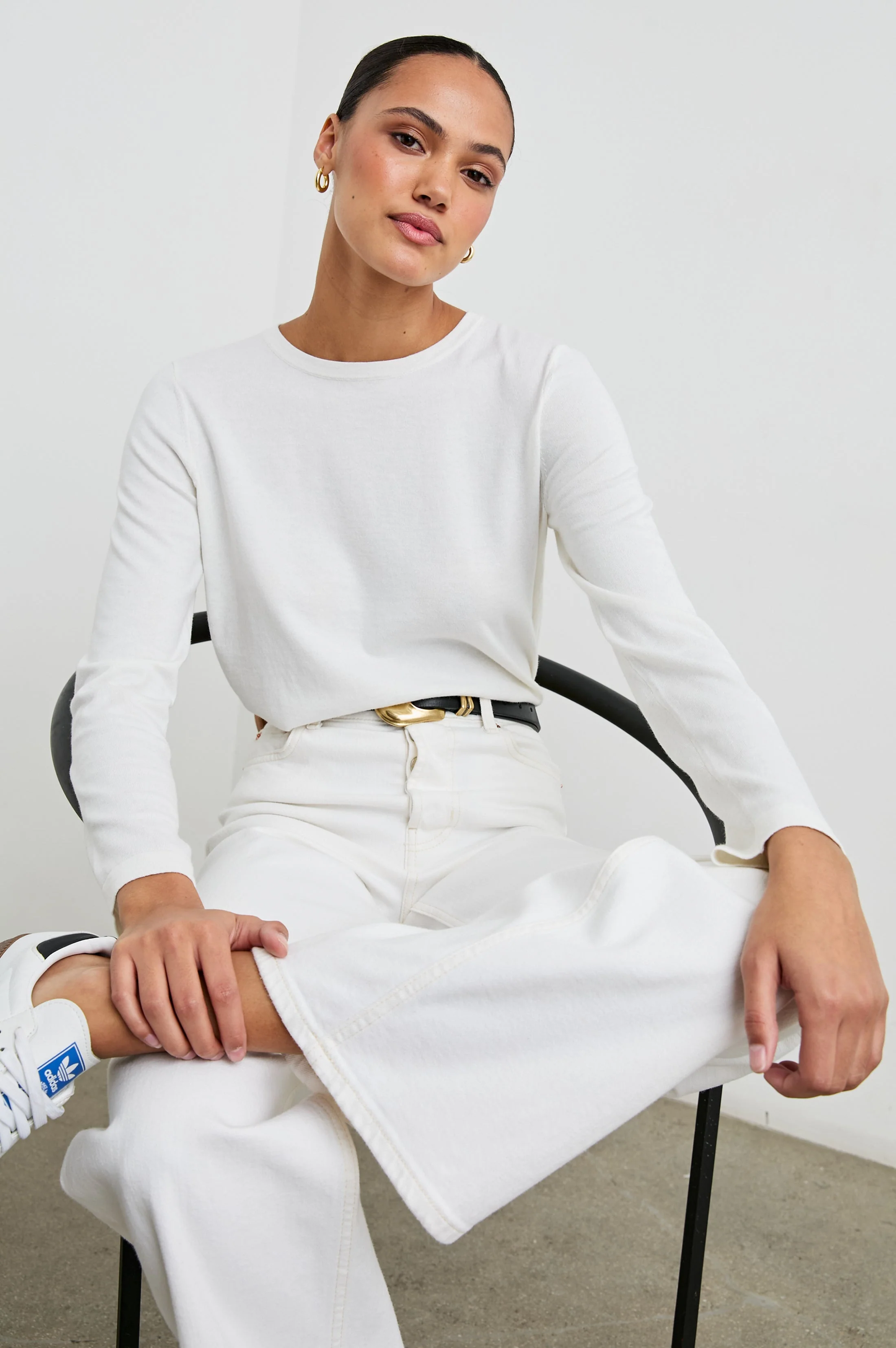 COTTON CASHMERE LONG SLEEVE T-SHIRT - WHITE - Image 3