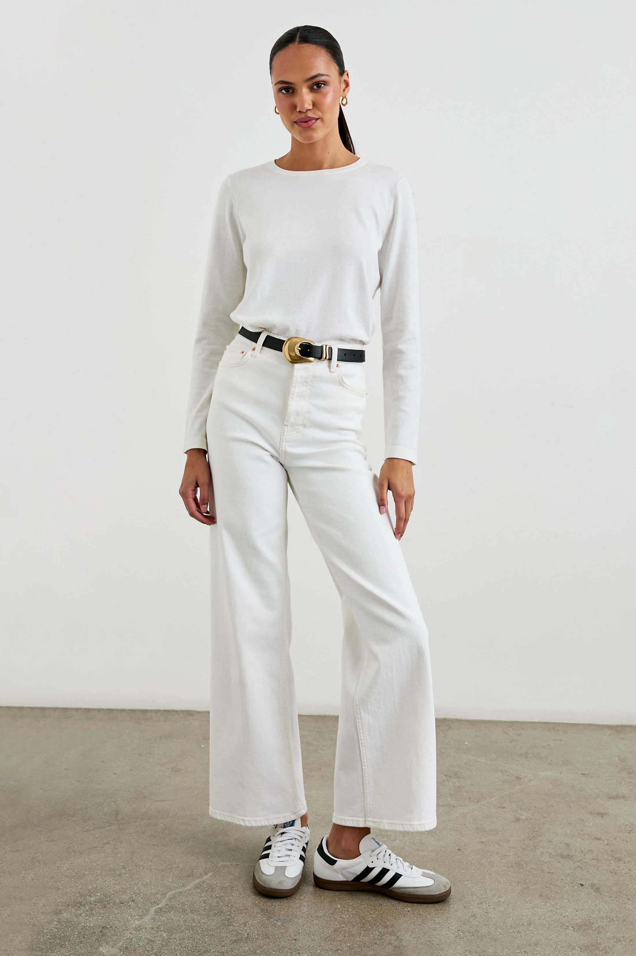 COTTON CASHMERE LONG SLEEVE T-SHIRT - WHITE - Image 4