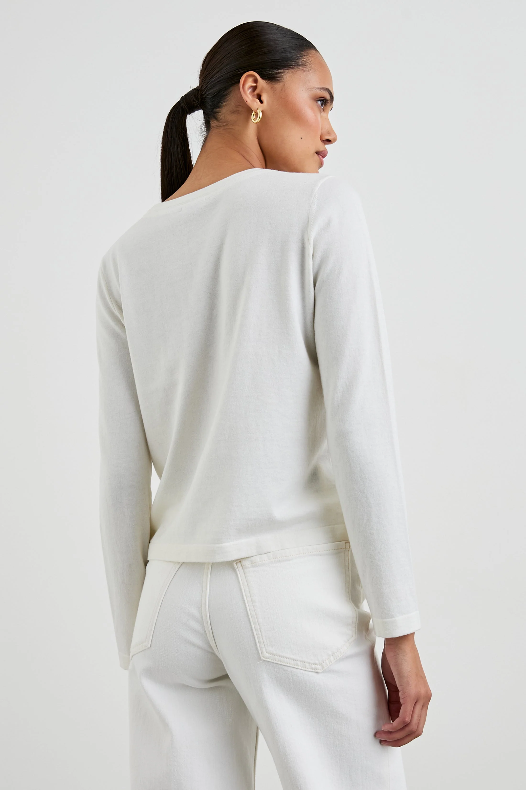 COTTON CASHMERE LONG SLEEVE T-SHIRT - WHITE - Image 5