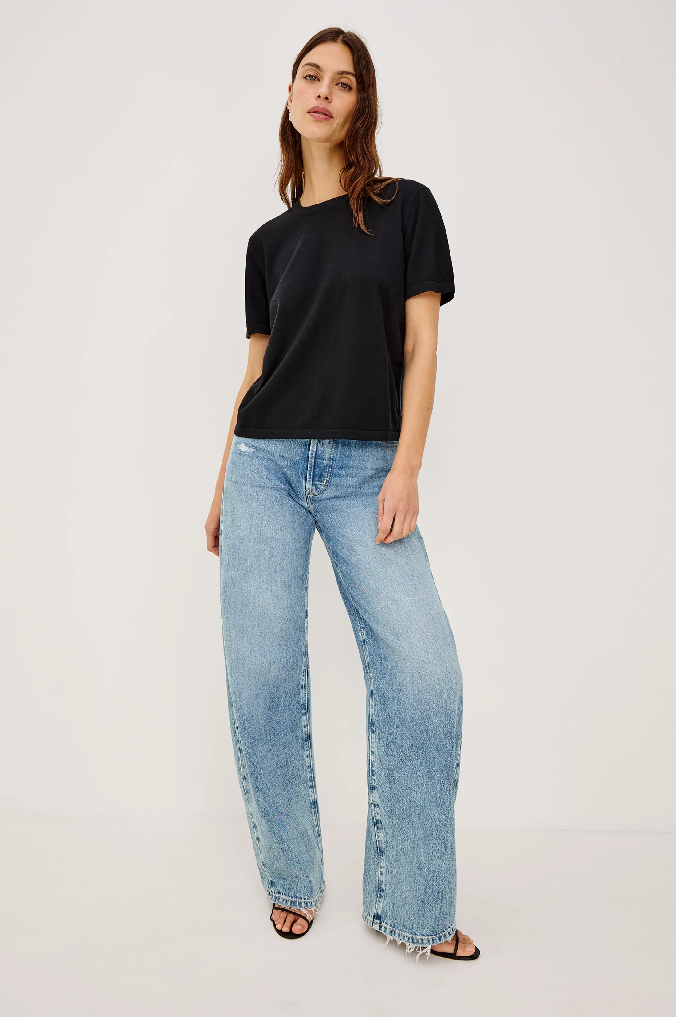 COTTON CASHMERE T-SHIRT - BLACK - Image 3