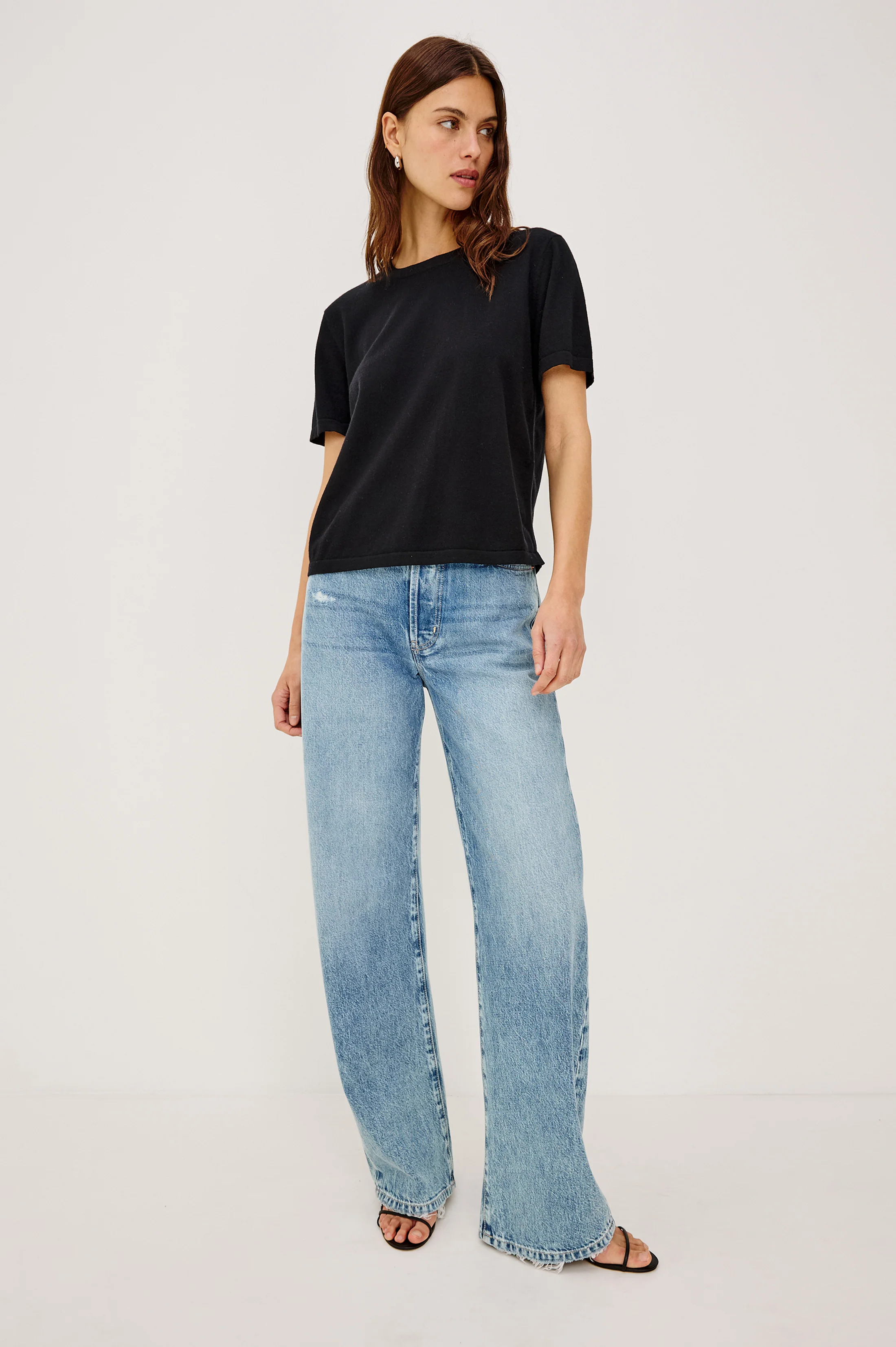 COTTON CASHMERE T-SHIRT - BLACK - Image 4