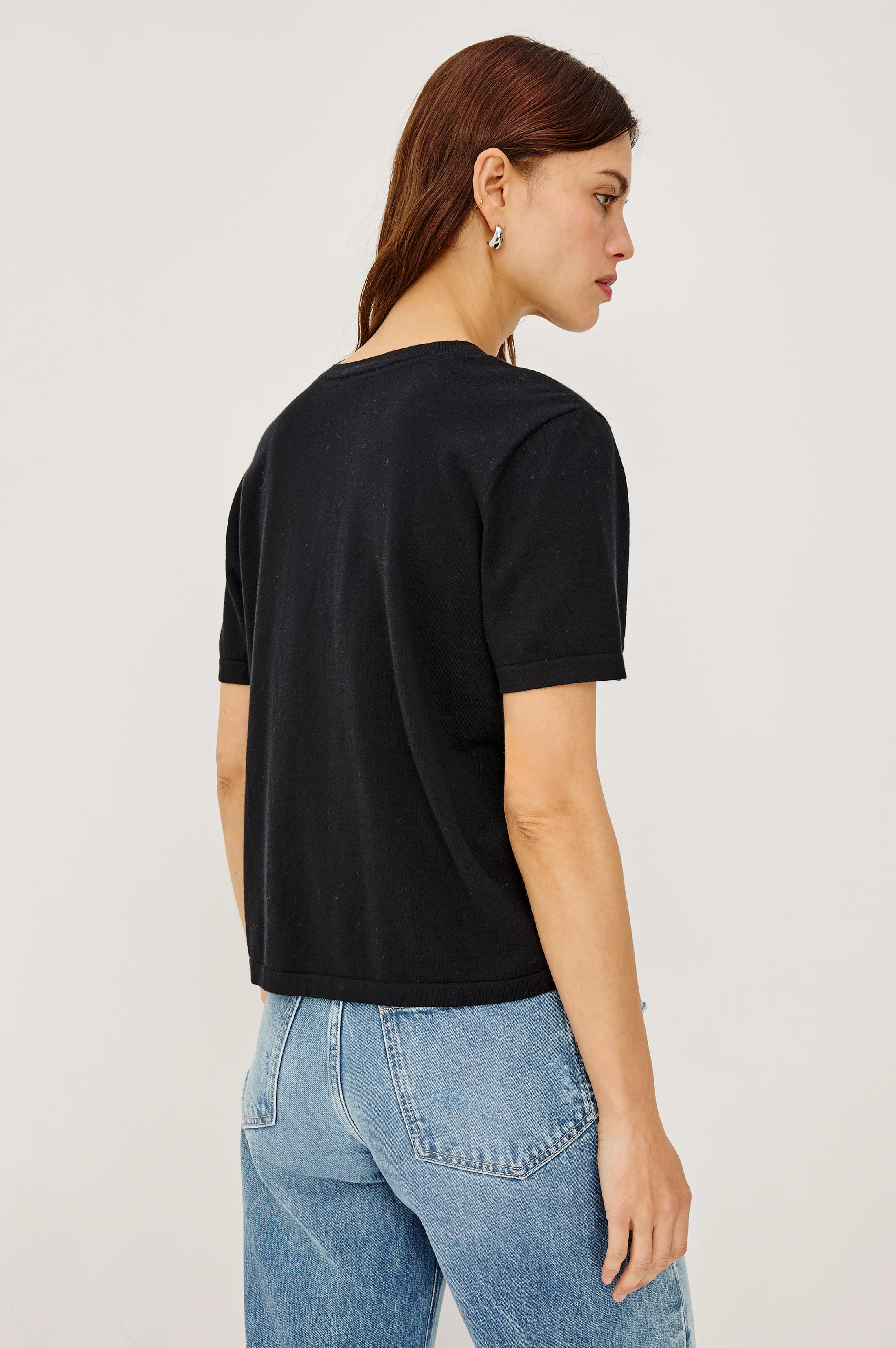 COTTON CASHMERE T-SHIRT - BLACK - Image 5