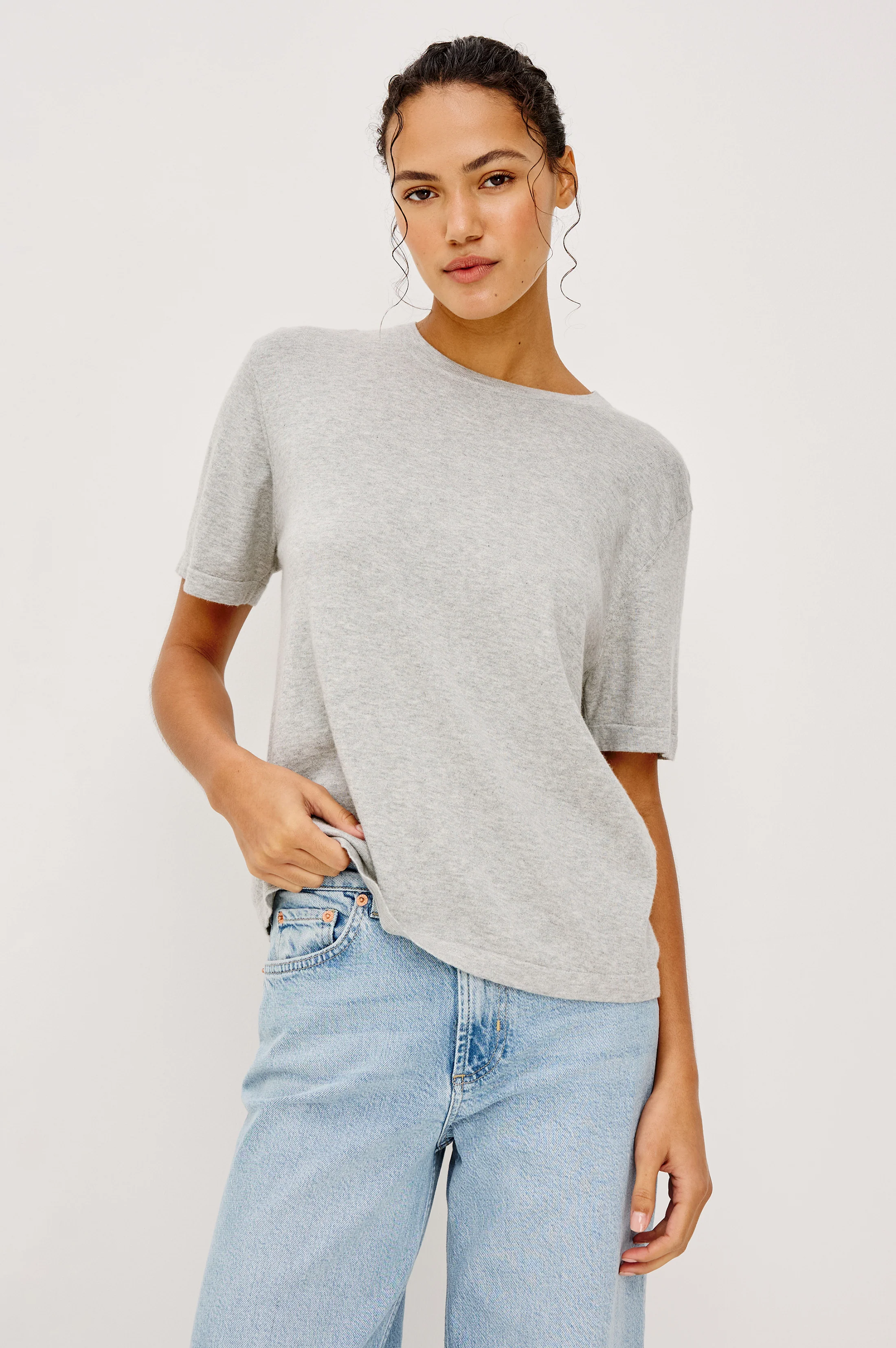 COTTON CASHMERE T-SHIRT - HEATHER GREY