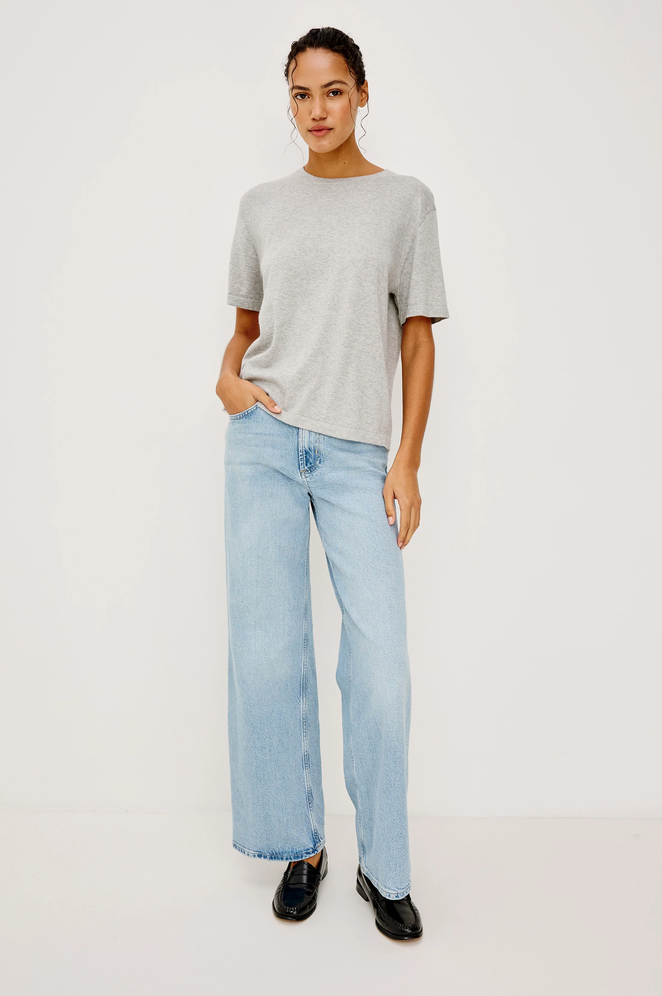 COTTON CASHMERE T-SHIRT - HEATHER GREY - Image 3