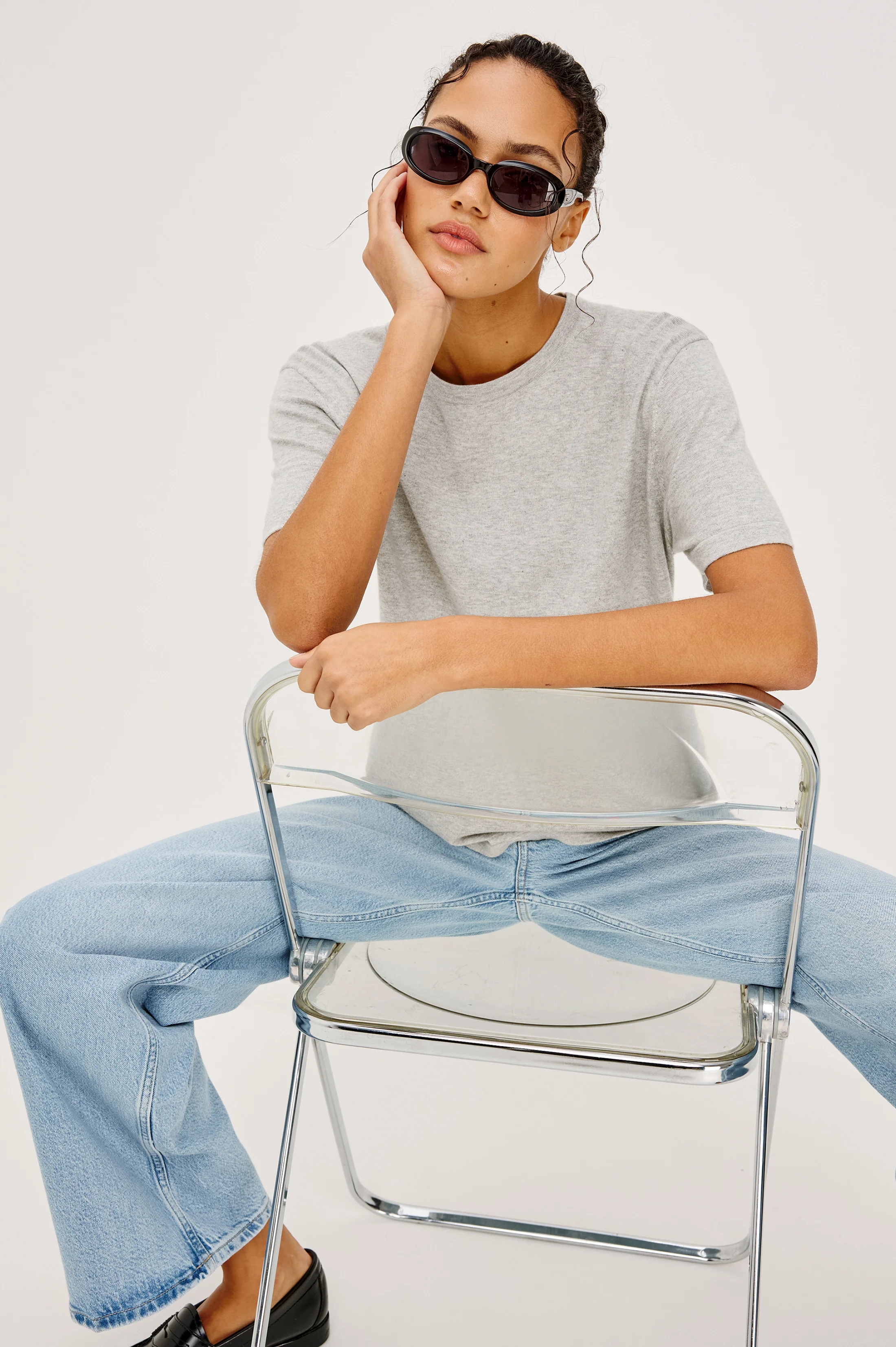 COTTON CASHMERE T-SHIRT - HEATHER GREY - Image 4