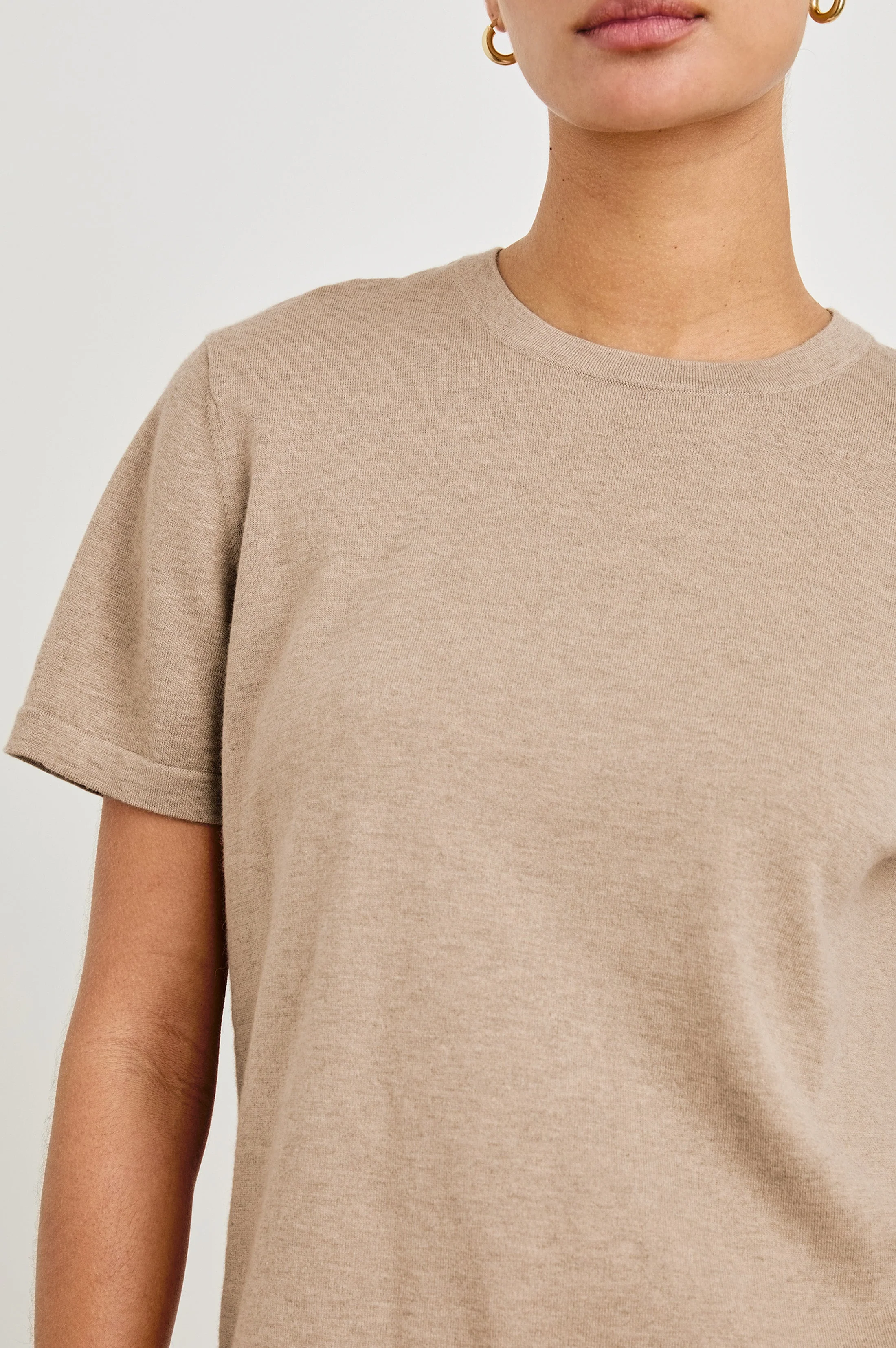 COTTON CASHMERE T-SHIRT - HEATHER OAT - Image 3
