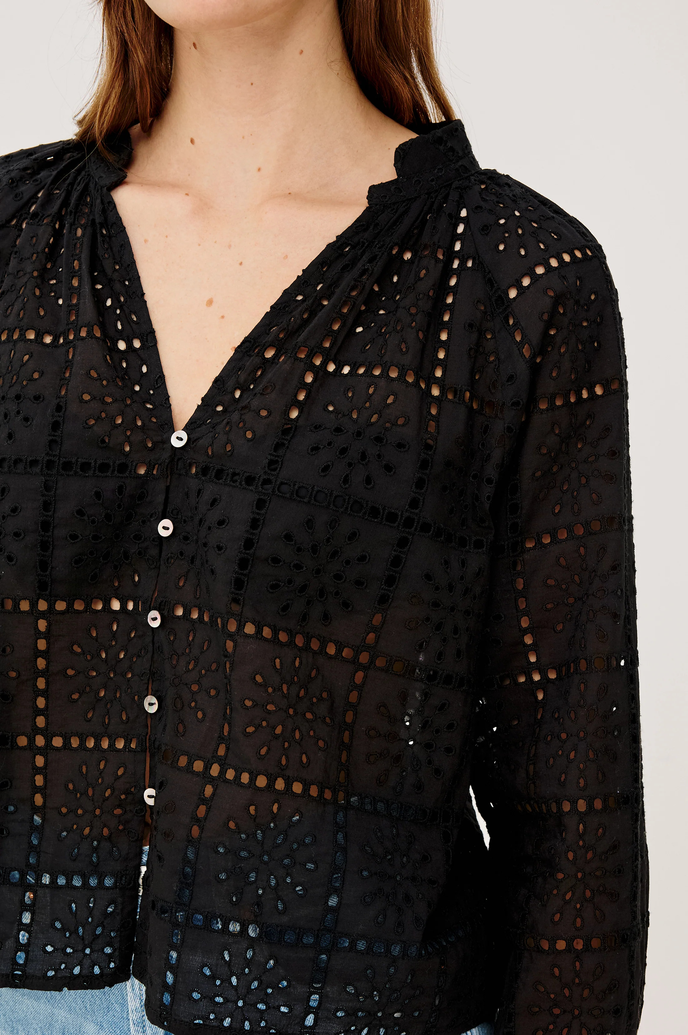 FRANCINE TOP - BLACK GRID EMBROIDERY - Image 2