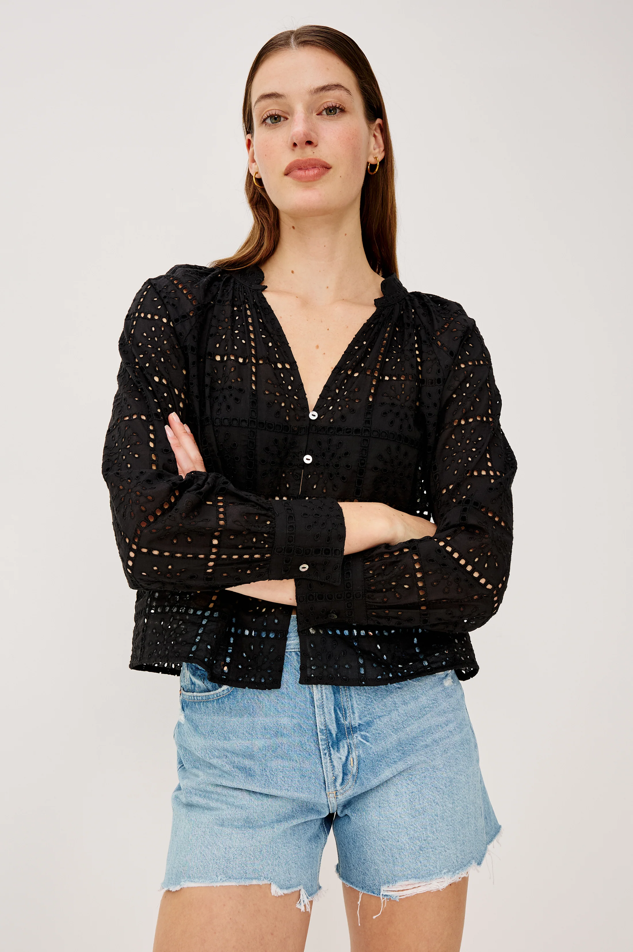 FRANCINE TOP - BLACK GRID EMBROIDERY - Image 4