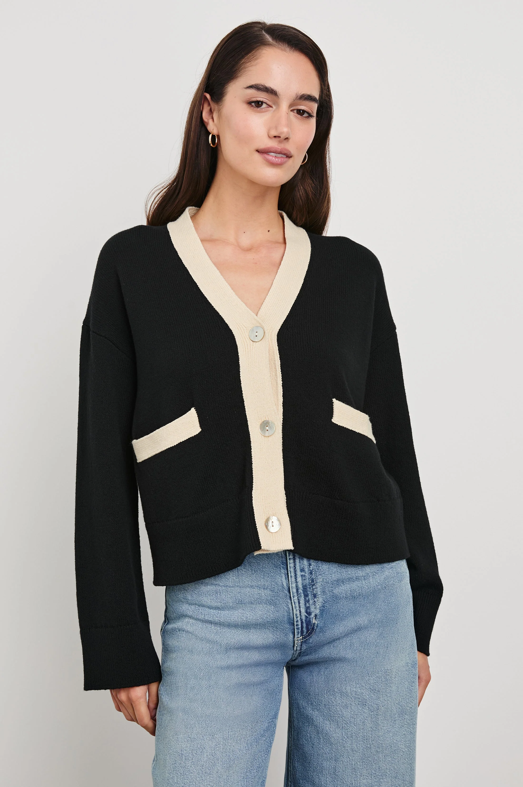 GENEVA CARDIGAN - BLACK IVORY - Image 3
