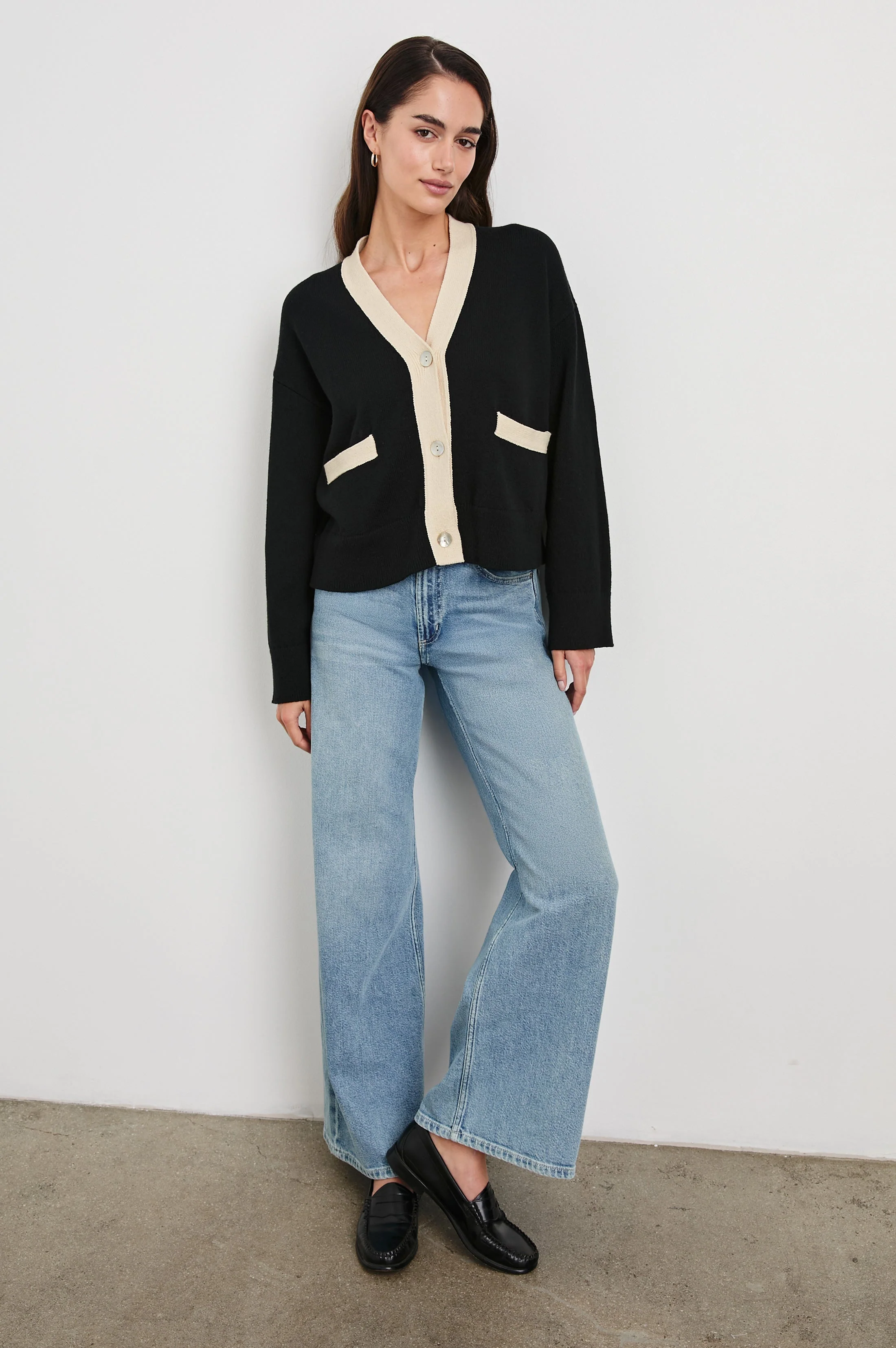 GENEVA CARDIGAN - BLACK IVORY - Image 4
