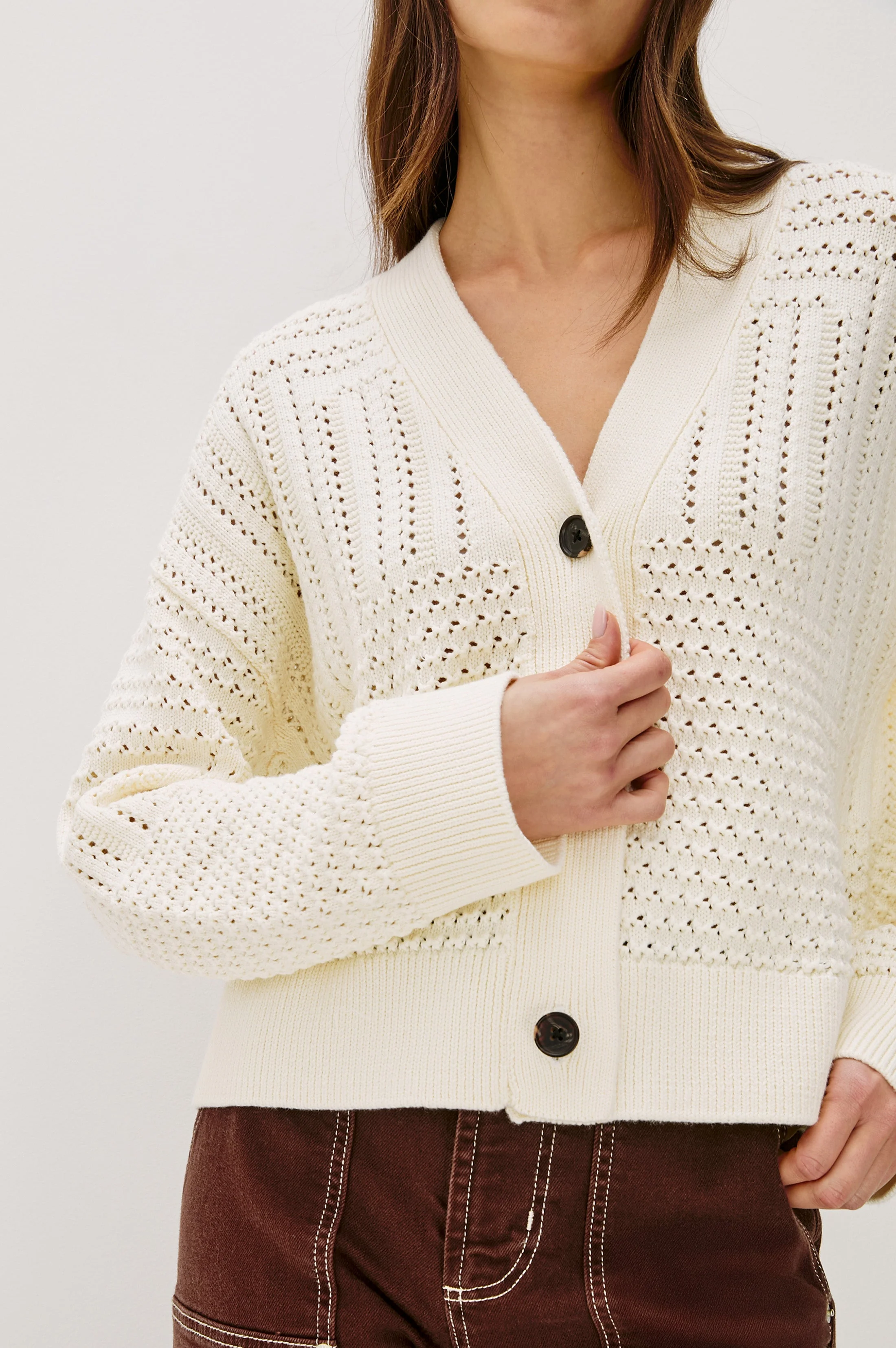 GENEVA CARDIGAN - IVORY PATCHWORK POINTELLE - Image 2