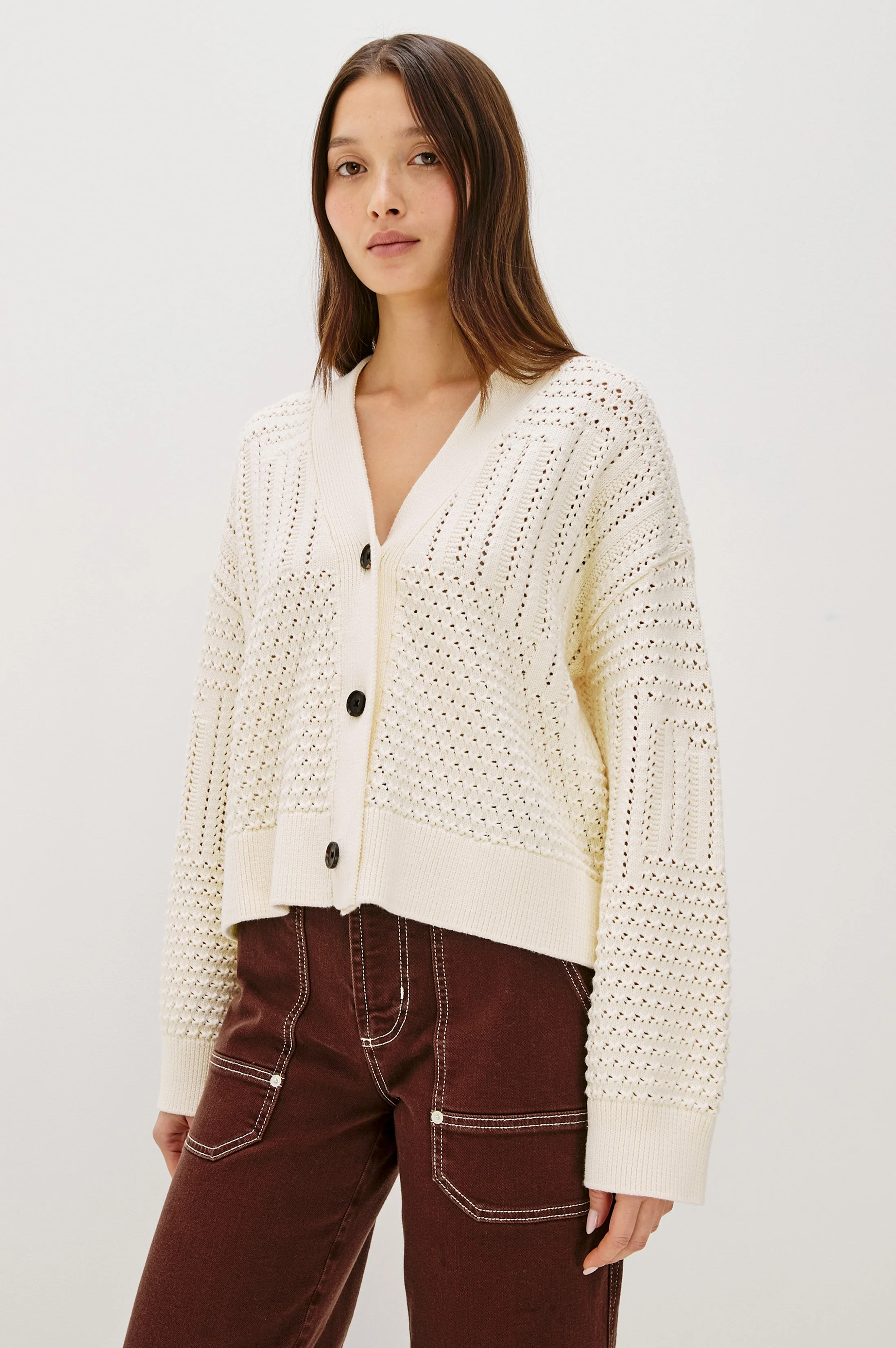 GENEVA CARDIGAN - IVORY PATCHWORK POINTELLE - Image 3