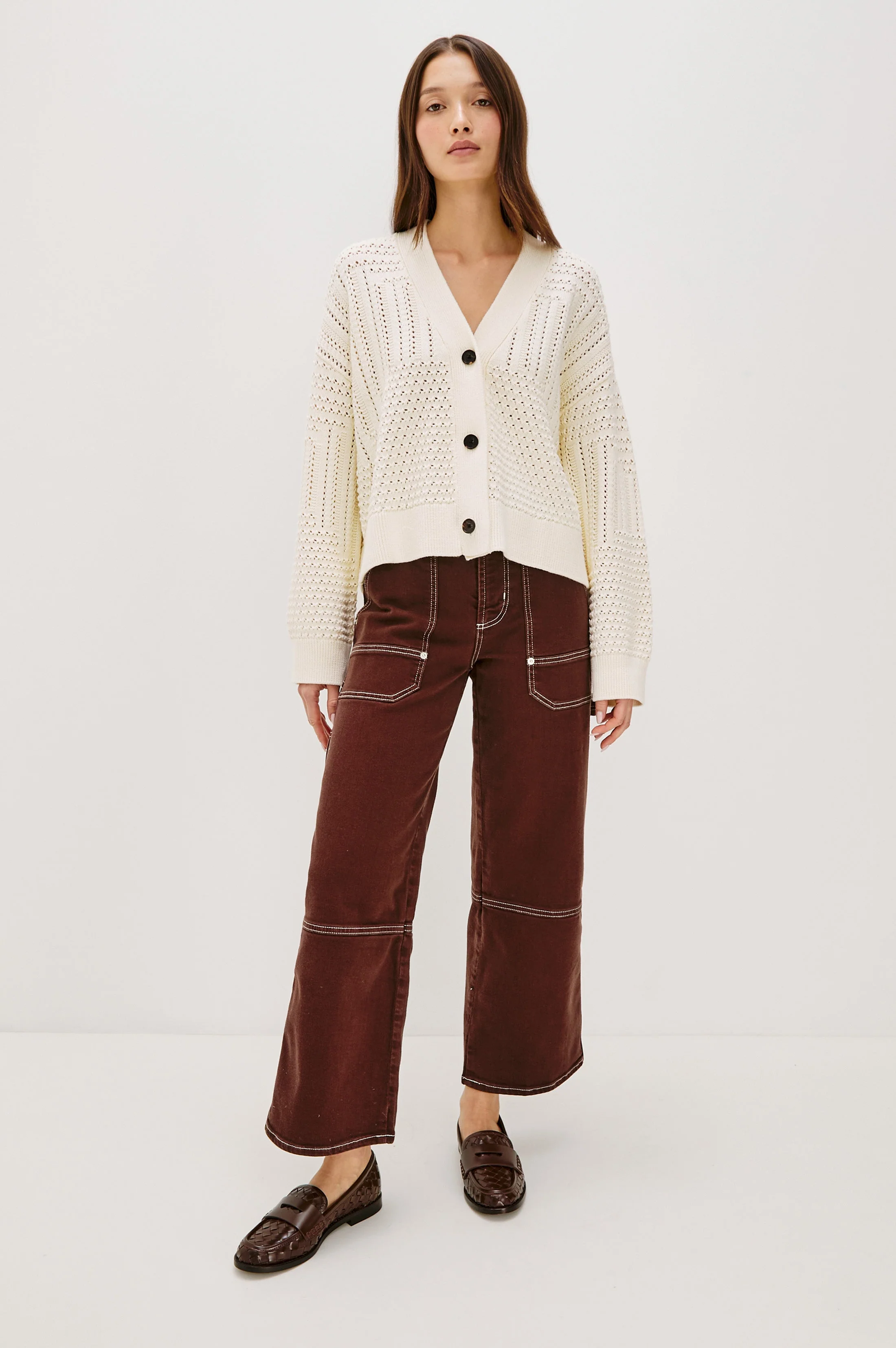 GENEVA CARDIGAN - IVORY PATCHWORK POINTELLE - Image 4