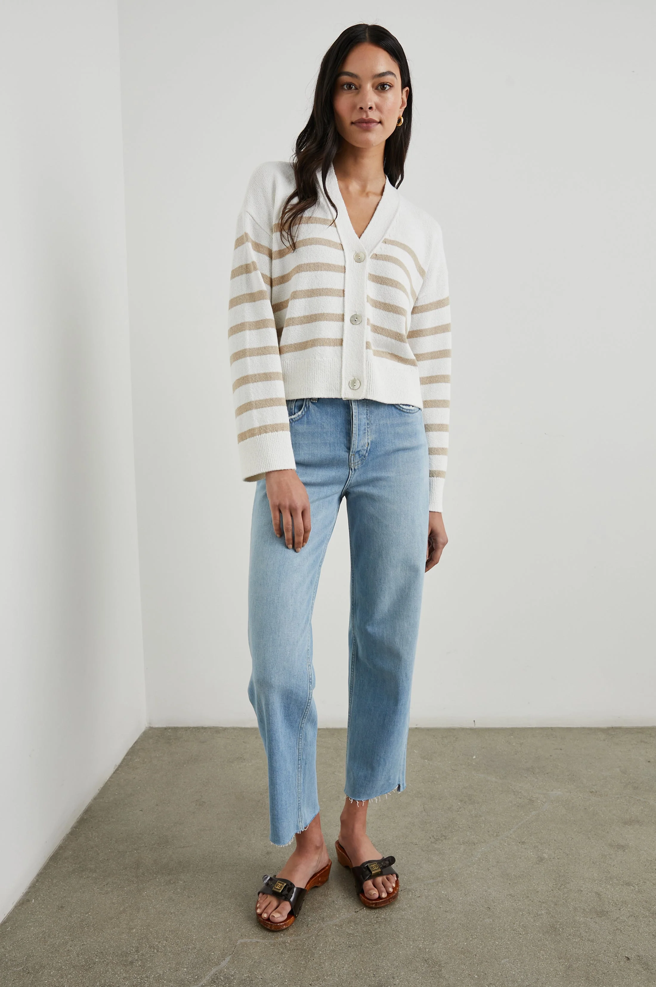 GENEVA CARDIGAN - SAND STRIPE - Image 3