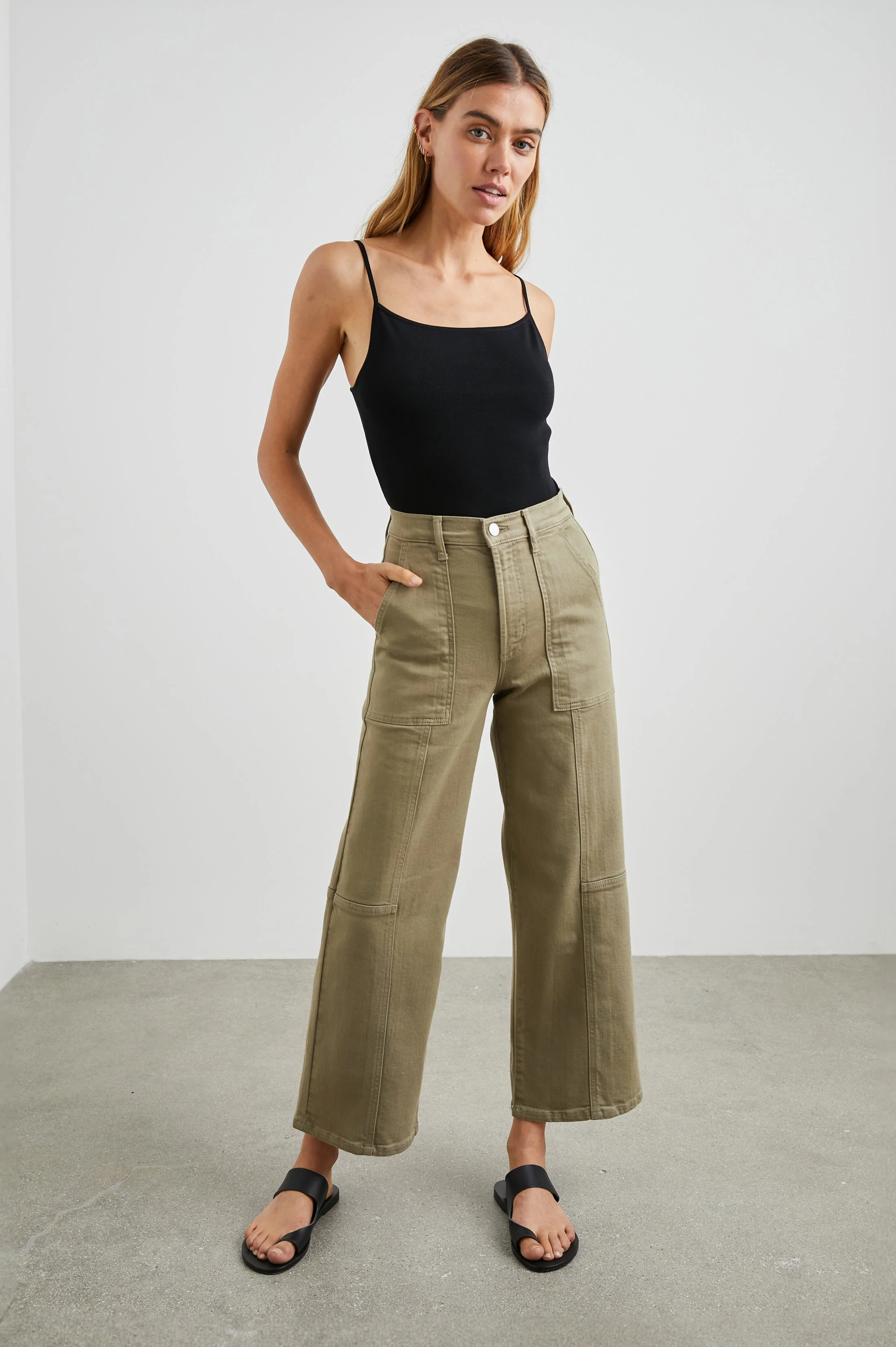 GETTY CROP WIDE LEG - WASHED OLIVE UTILITY - Image 3