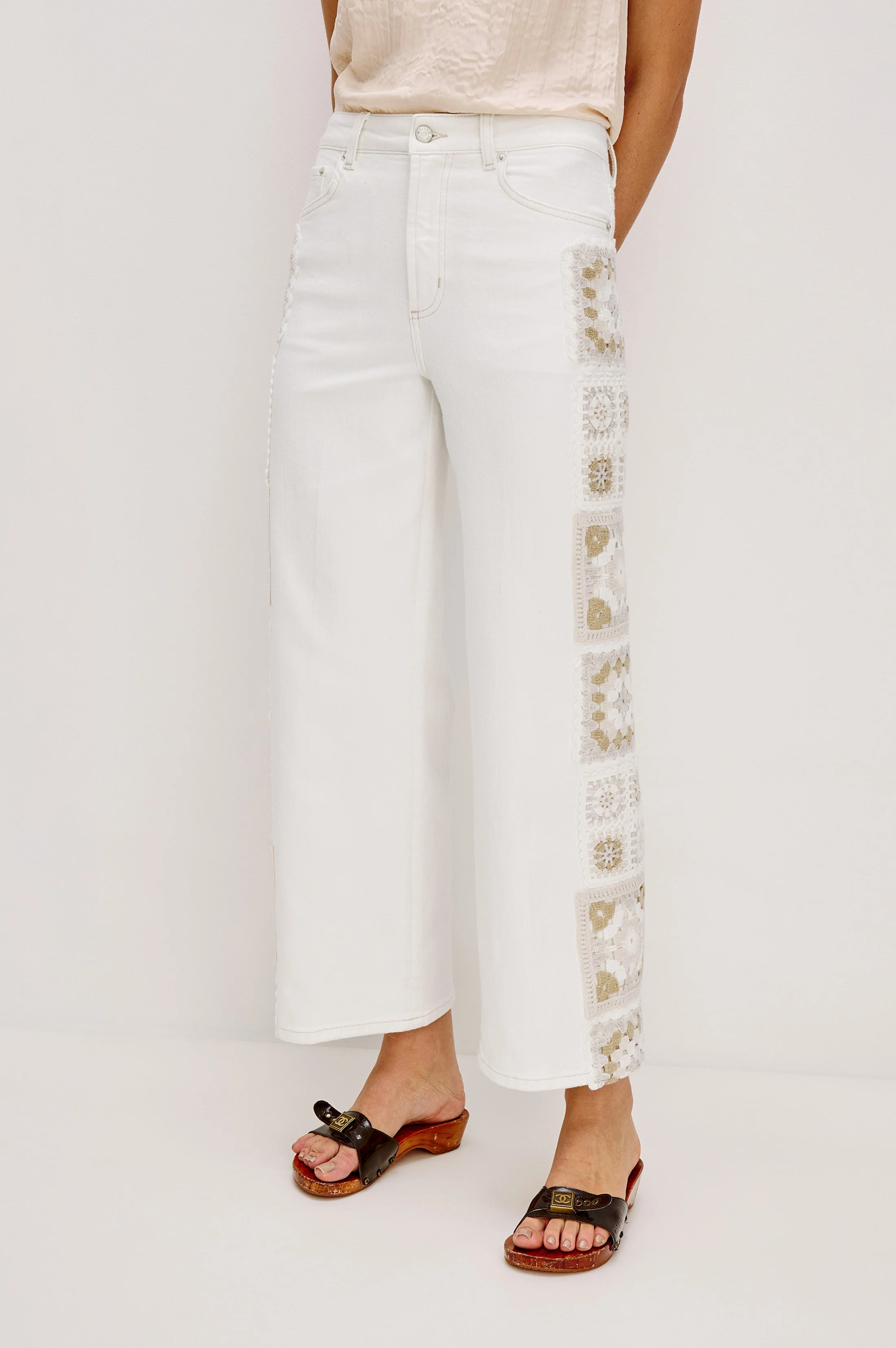 GETTY CROP WIDE LEG - VINTAGE ECRU CROCHET - Image 3
