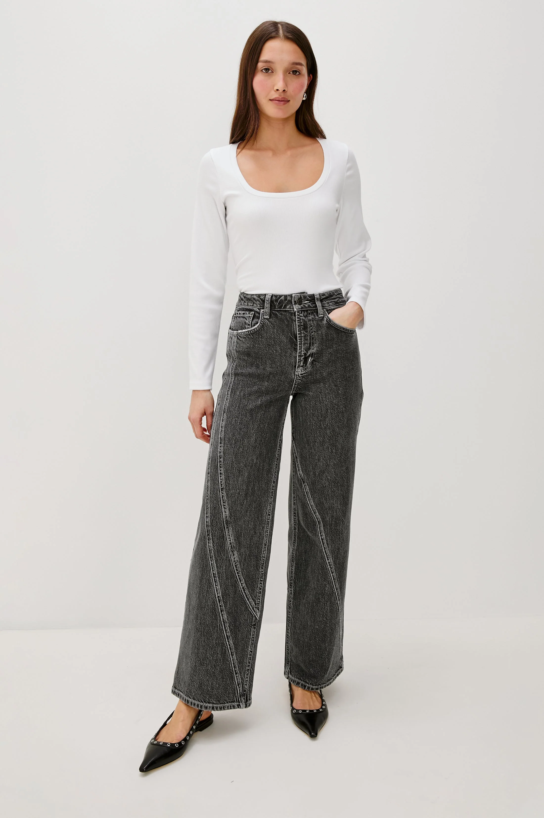 GETTY TWIST SEAM WIDE LEG - WASHED CHARCOAL - Image 4