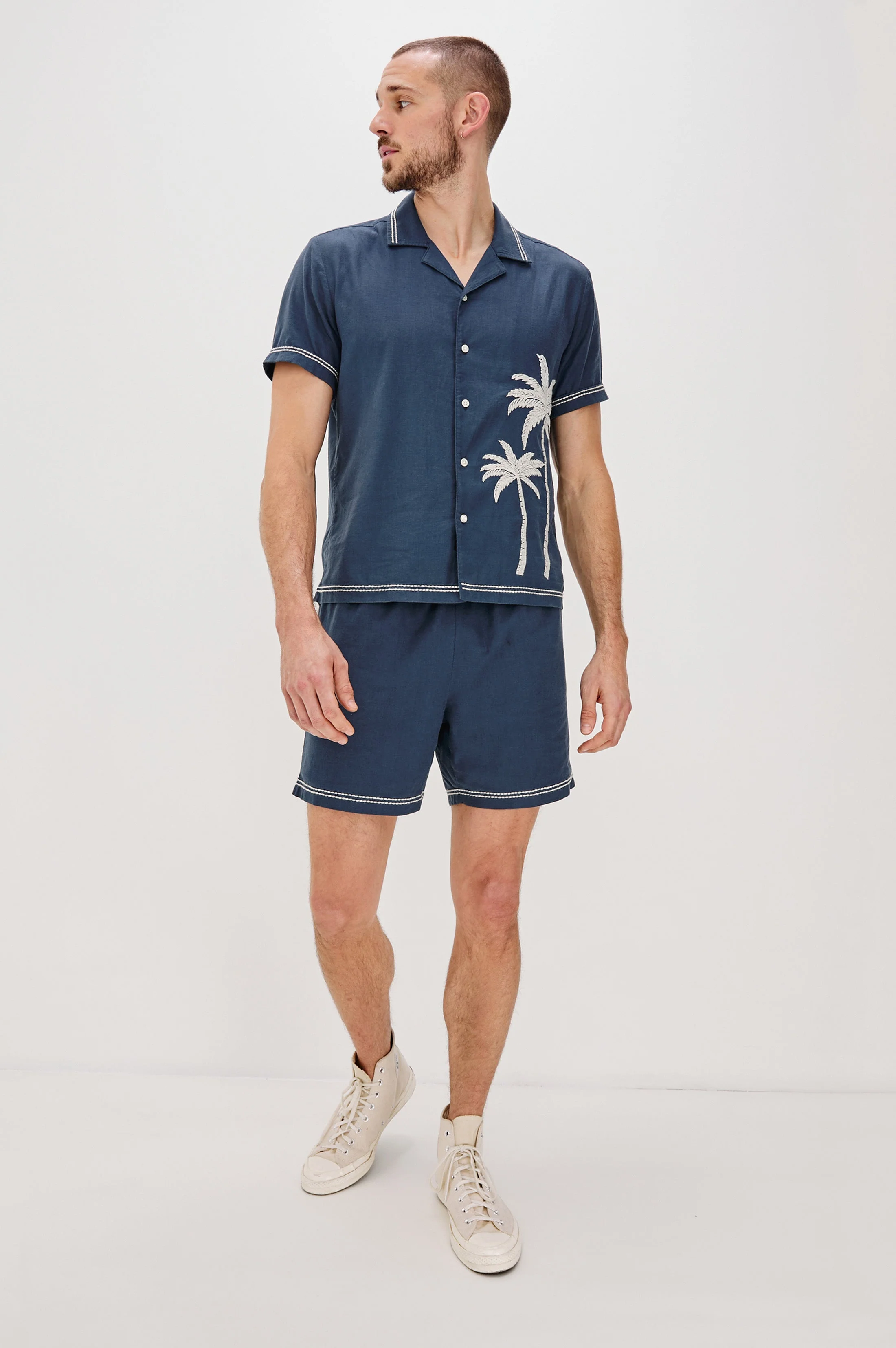 GIBSON SHIRT - NAVY WHITE PALM - Image 5