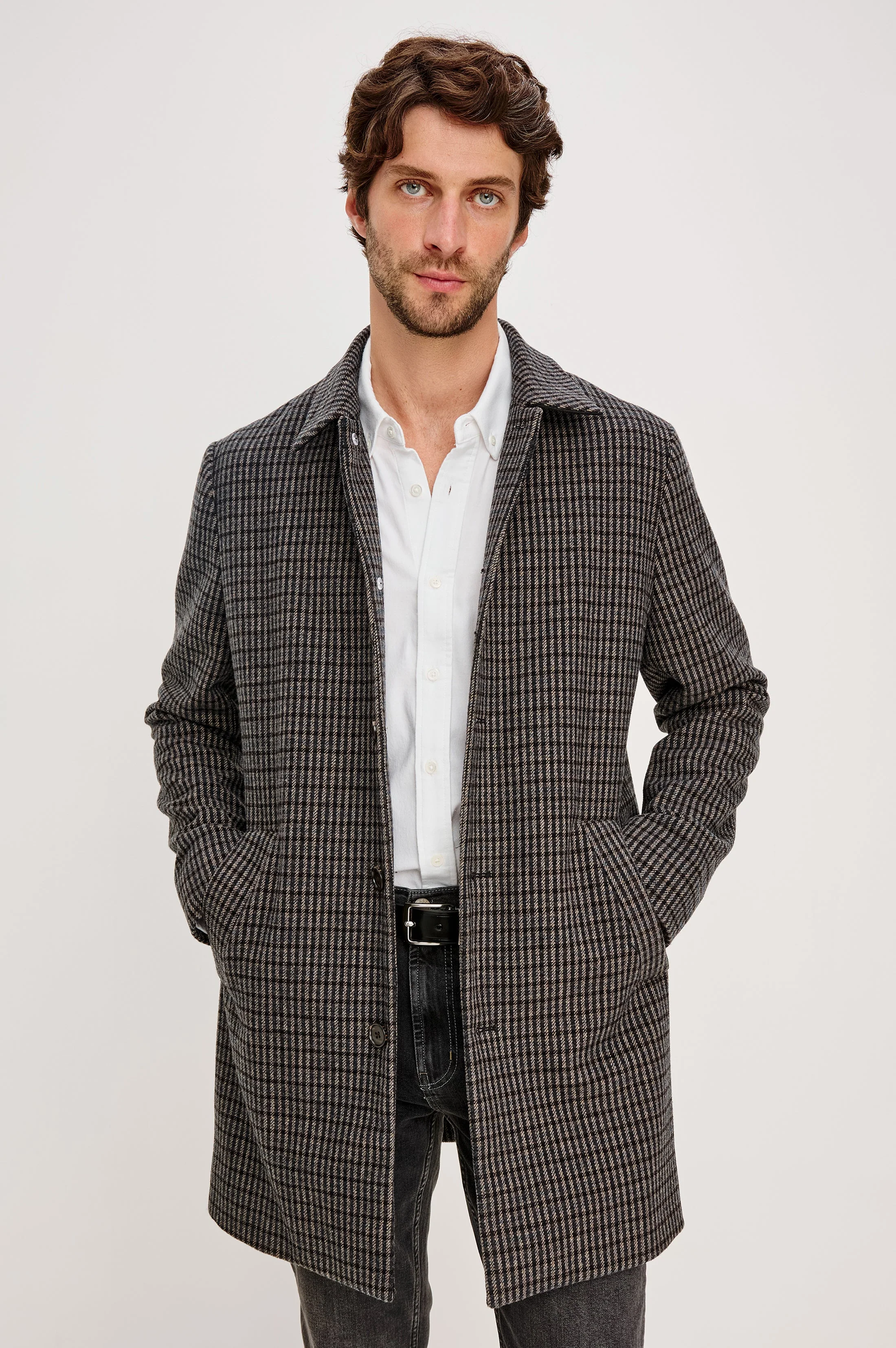 HOCKNEY OVERCOAT - GREY CHECK PLAID